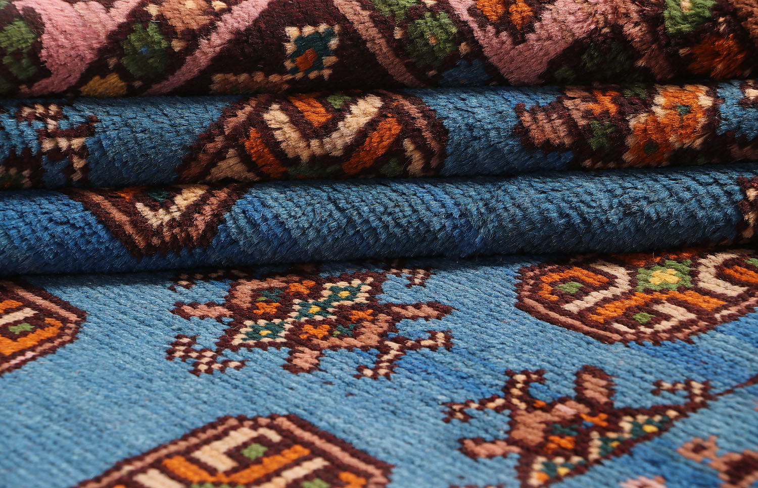 6' 6"X 10' Blue Handmade Kohistani Baluchi Afghan Rug Rectangular