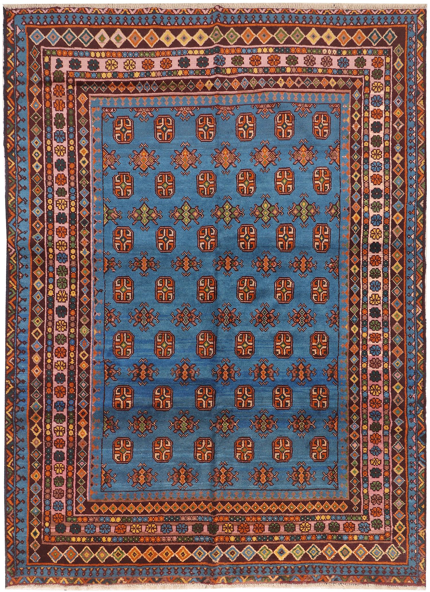6' 6"X 10' Blue Handmade Kohistani Baluchi Afghan Rug Rectangular