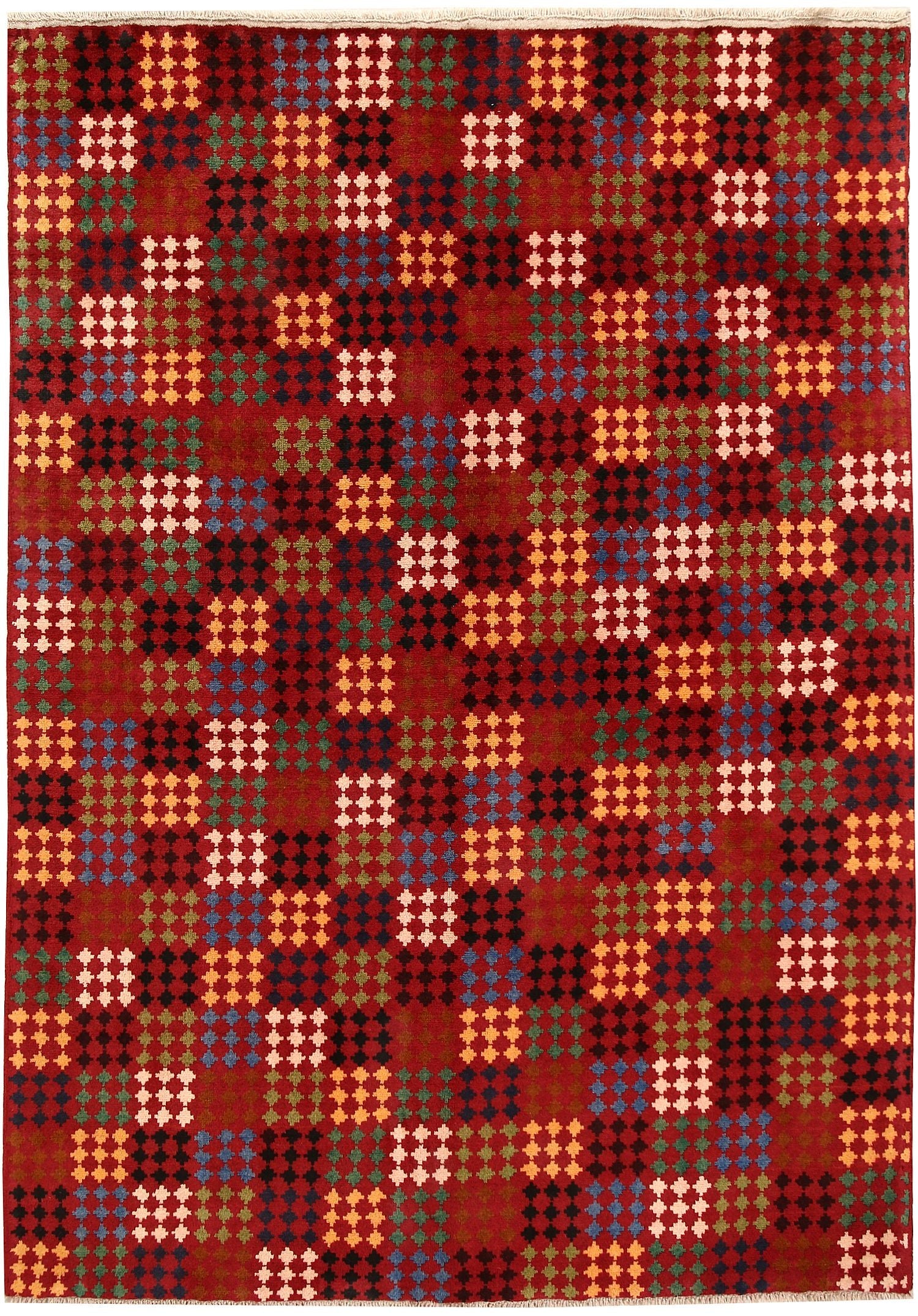 6' 6"X 10' Red Handmade Kohistani Baluchi Afghan Rug Rectangular
