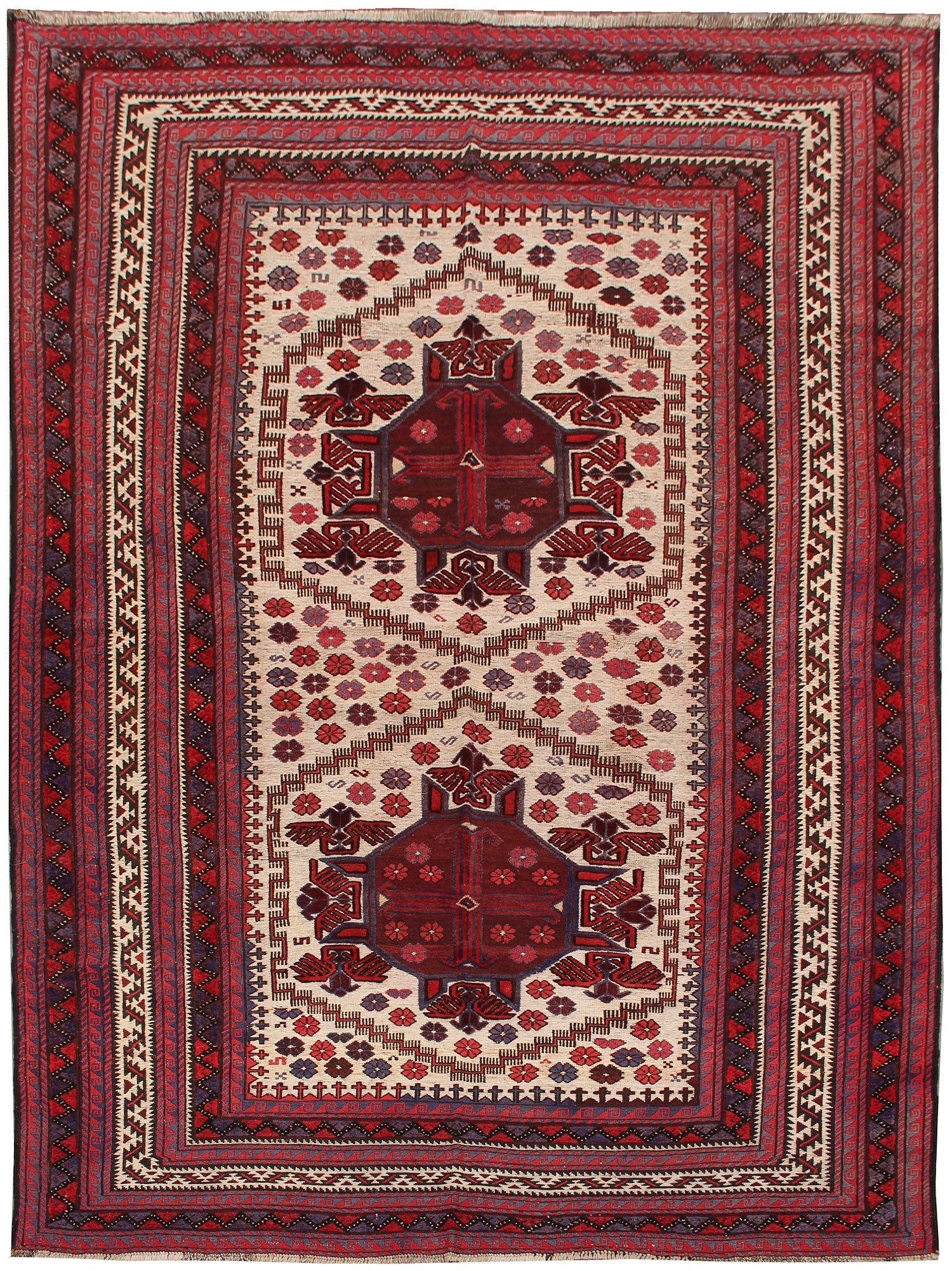 6' x 9' Ivory Handmade Berjista Afghan Rug Rectangular