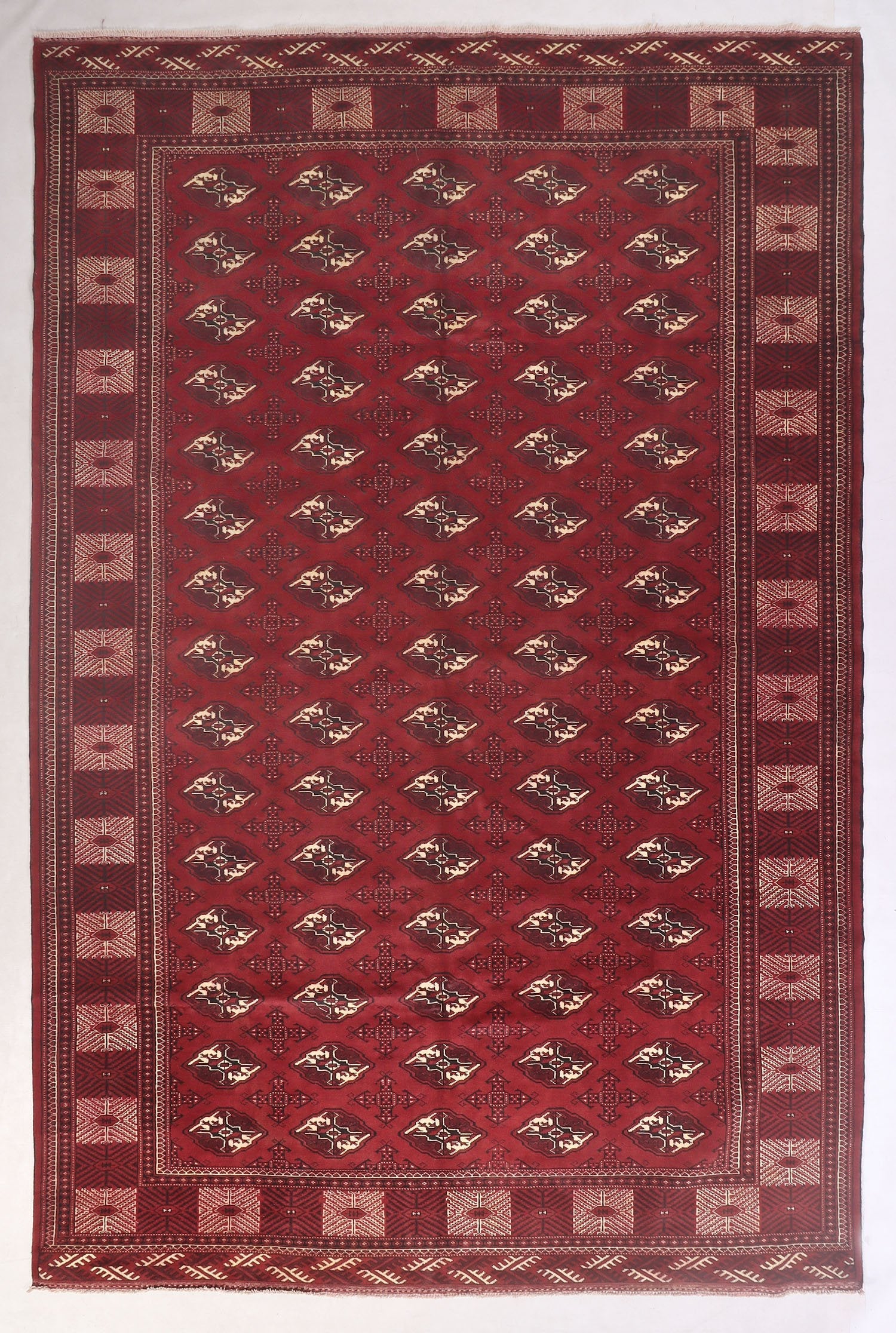 9' X 13' Red Handmade Mori Bukhara Afghan Rug Rectangular