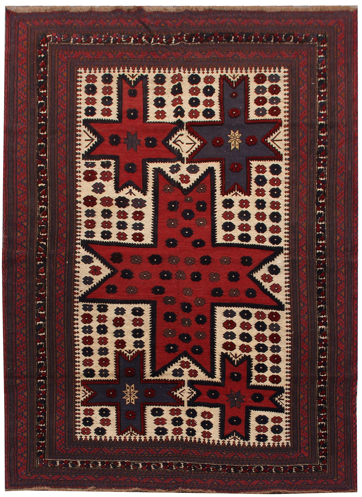 6' x 9' Ivory Handmade Berjista Afghan Rug Rectangular