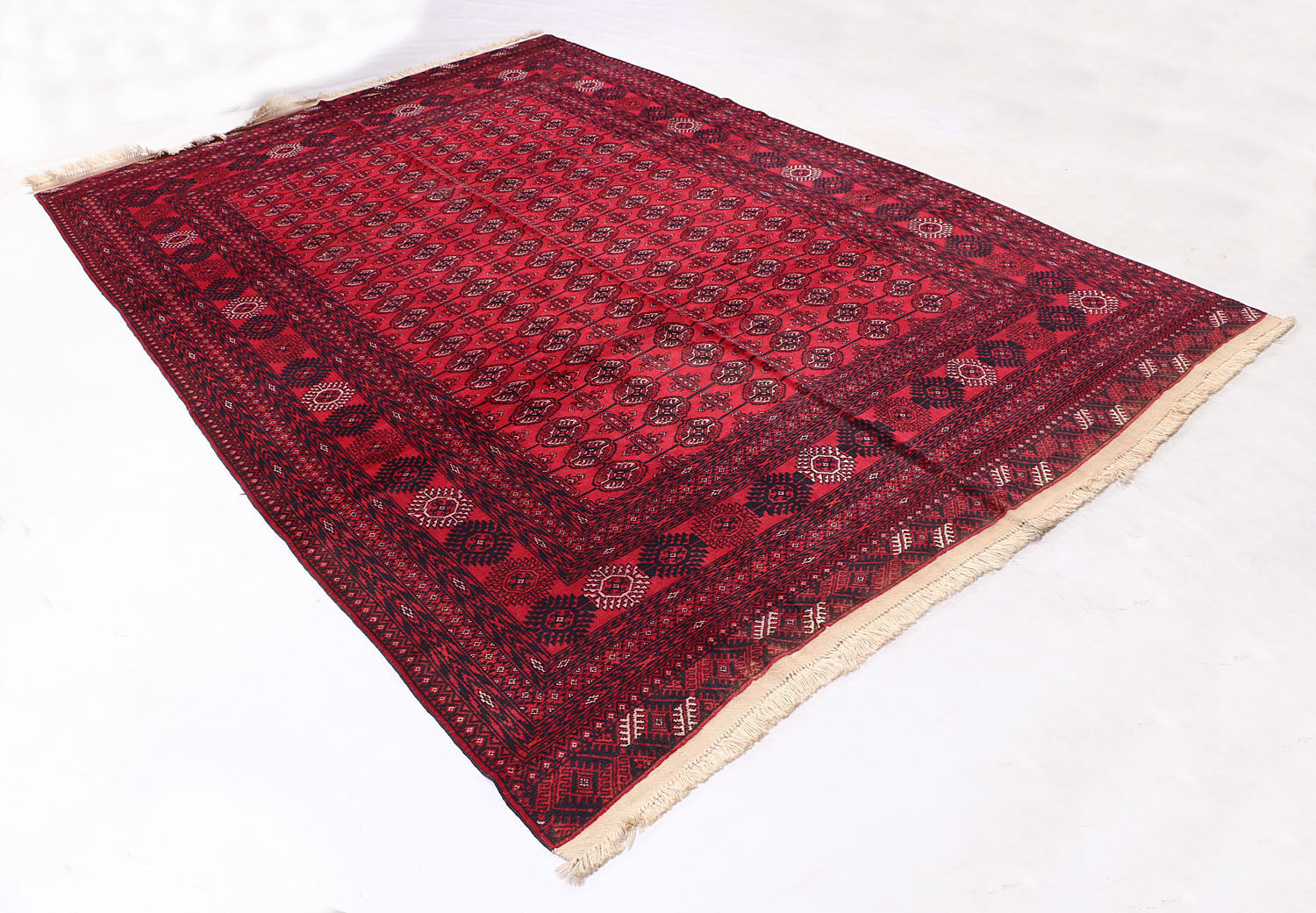 6' 6"X 10' Red Handmade Mori Bukhara Afghan Rug Rectangular