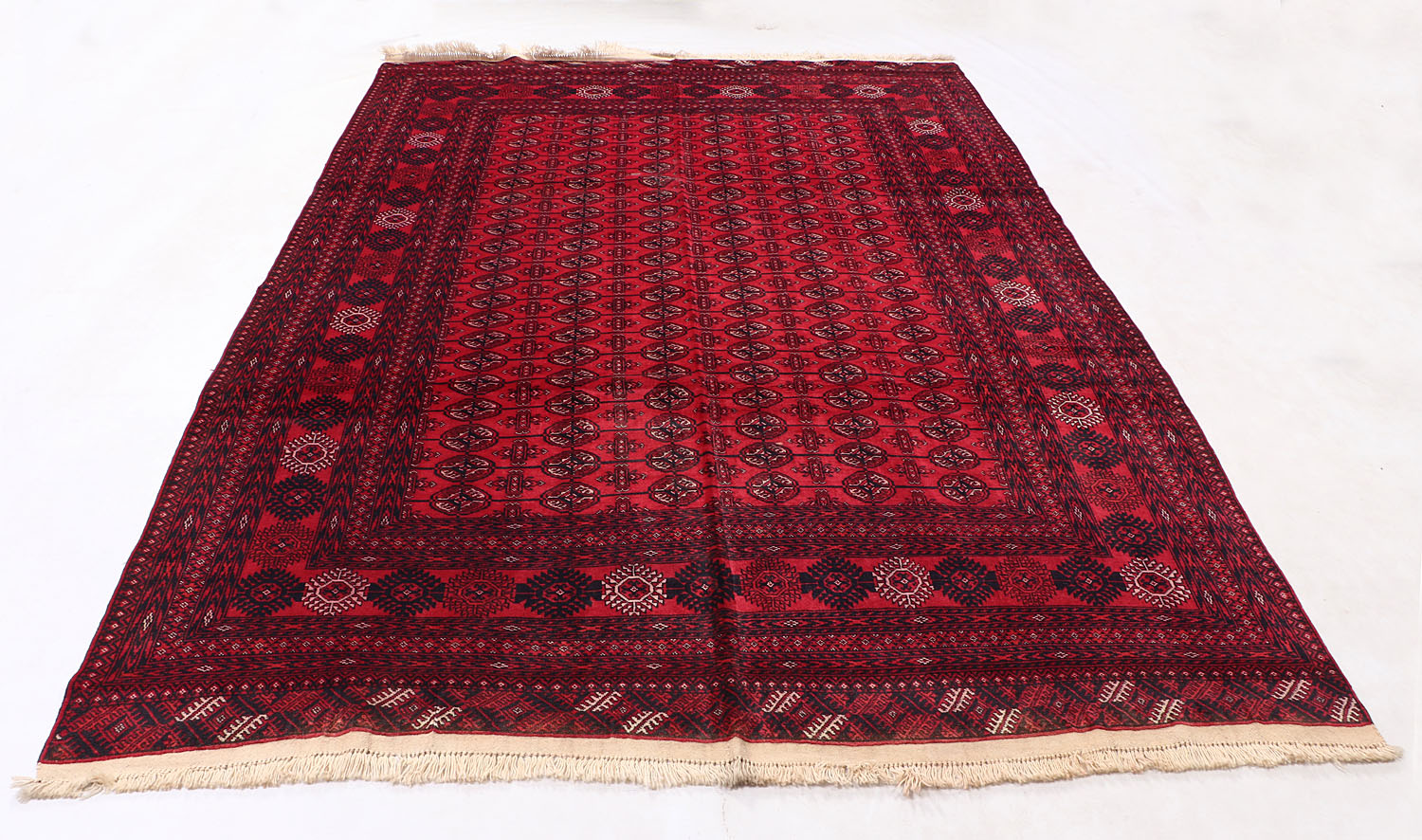 6' 6"X 10' Red Handmade Mori Bukhara Afghan Rug Rectangular