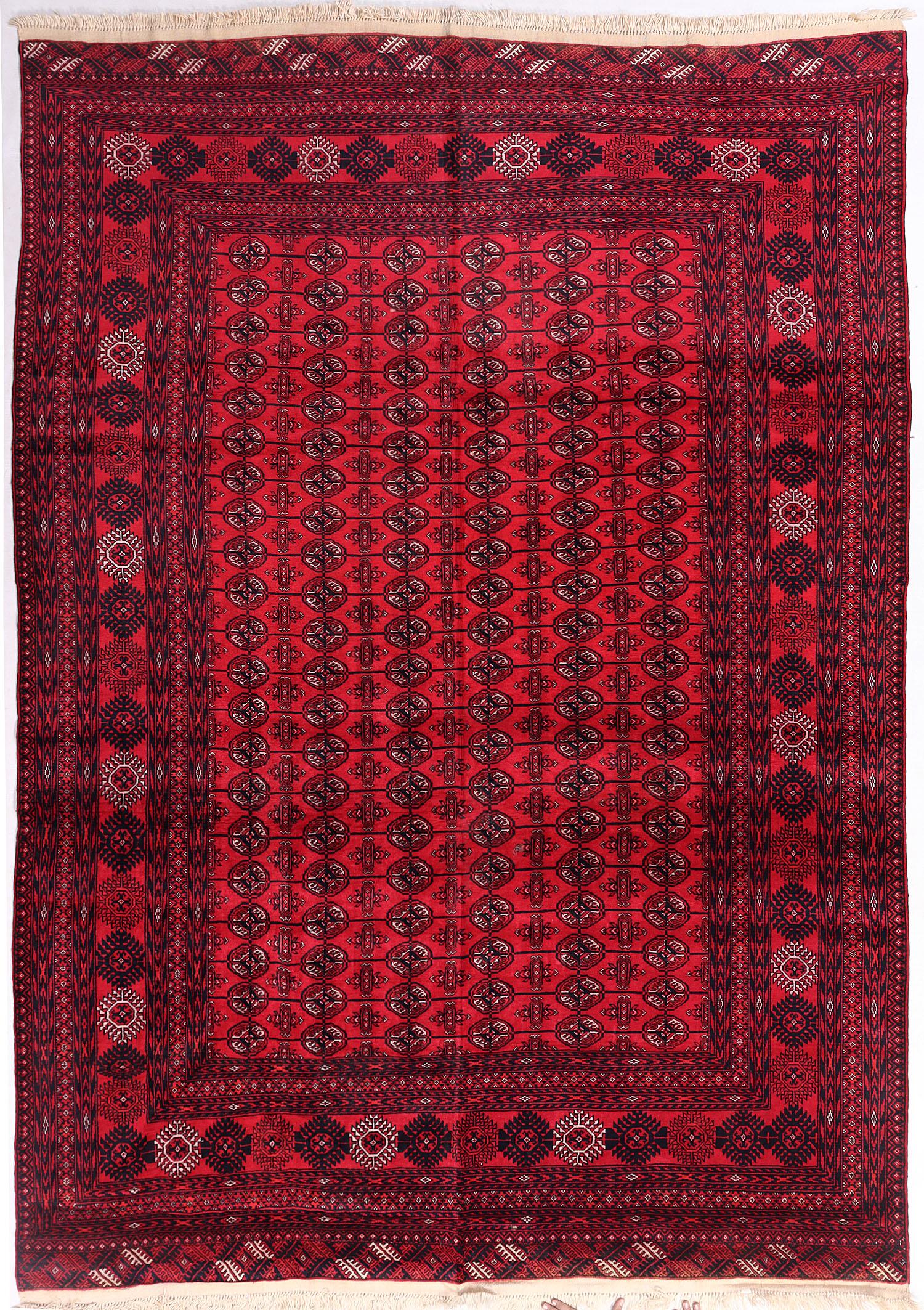 6' 6"X 10' Red Handmade Mori Bukhara Afghan Rug Rectangular