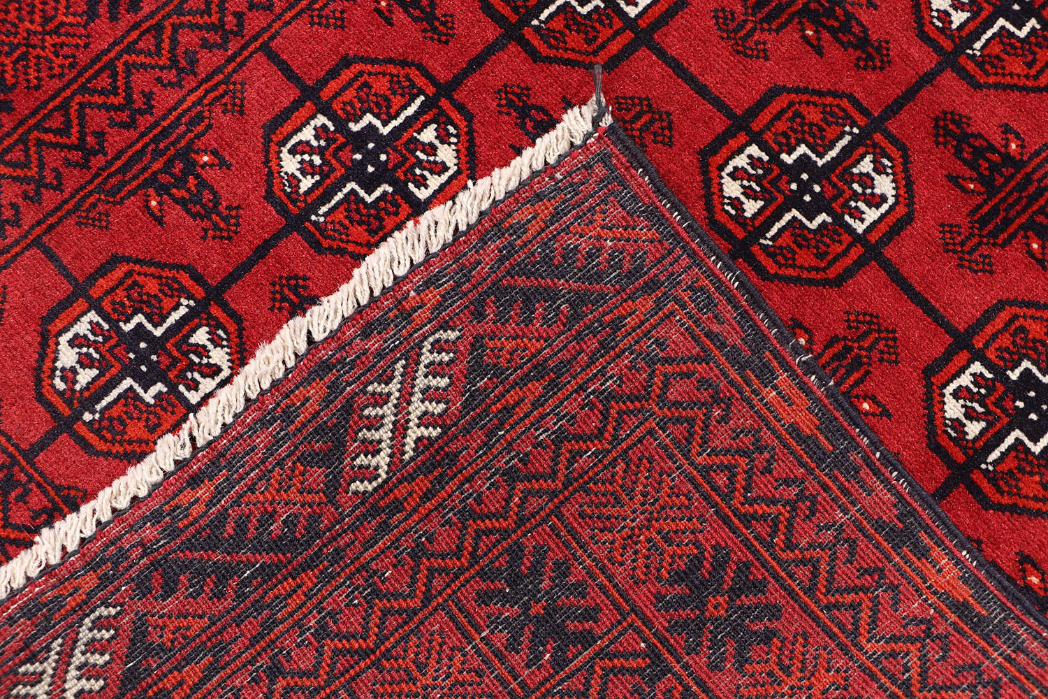 Red Handmade Mori Bukhara Afghan Rug Rectangular
