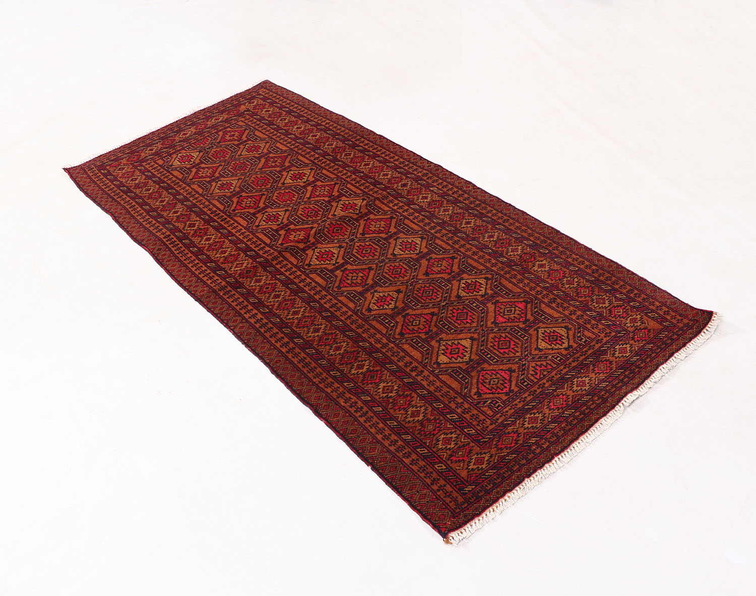 2' 6" x 6' Gold Handmade Adraskan Baluchi Afghan Rug Runner