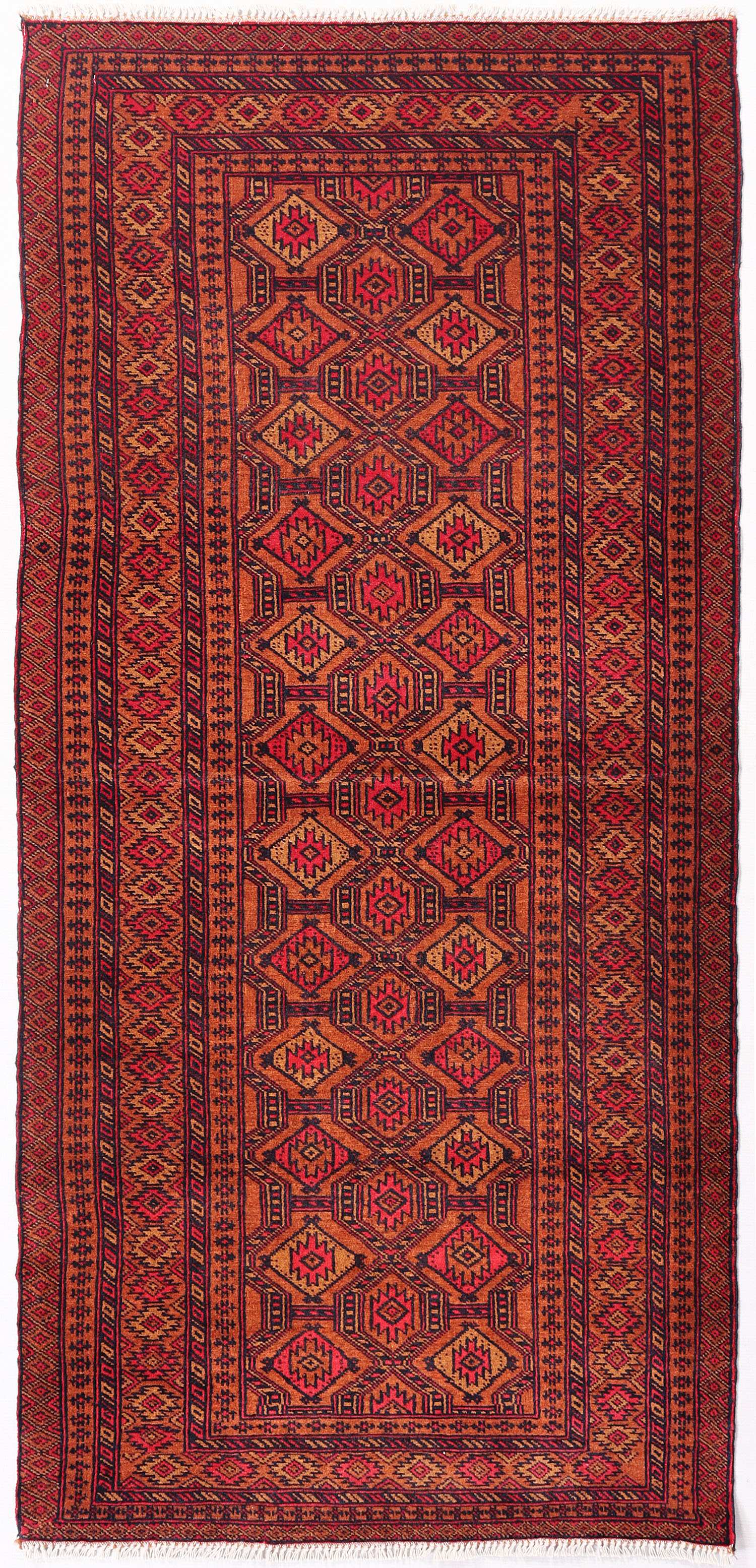 2' 6" x 6' Gold Handmade Adraskan Baluchi Afghan Rug Runner