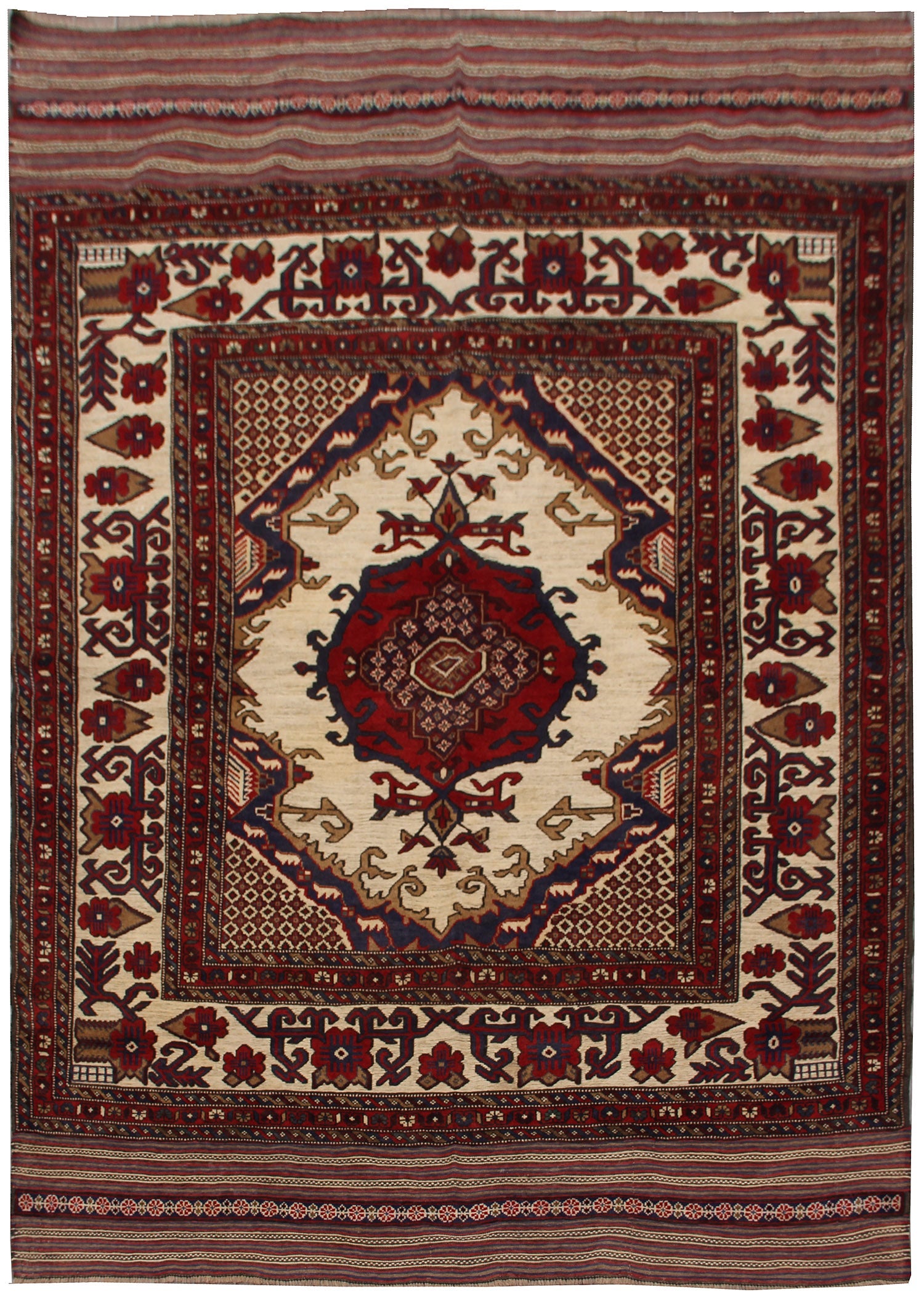6' 6"X 10' Ivory Handmade Berjista Afghan Rug Rectangular