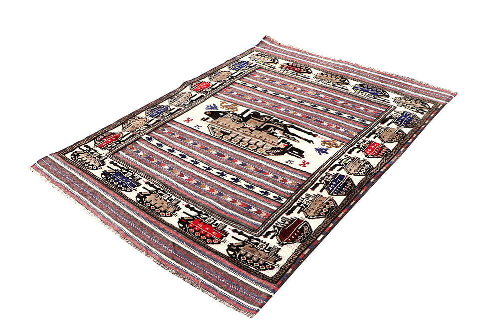 Brown Hand Knotted Wool War Rug 4' x 6'