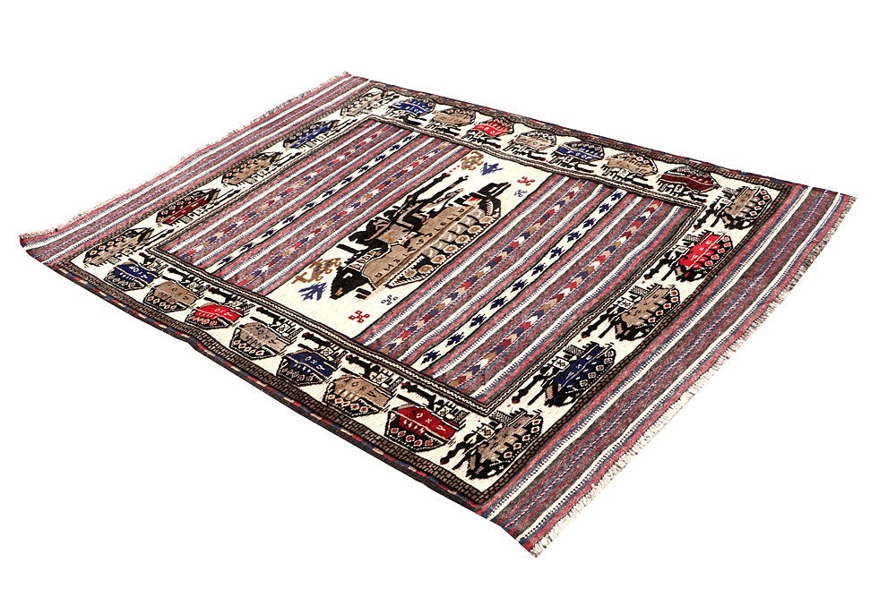 Brown Hand Knotted Wool War Rug 4' x 6'