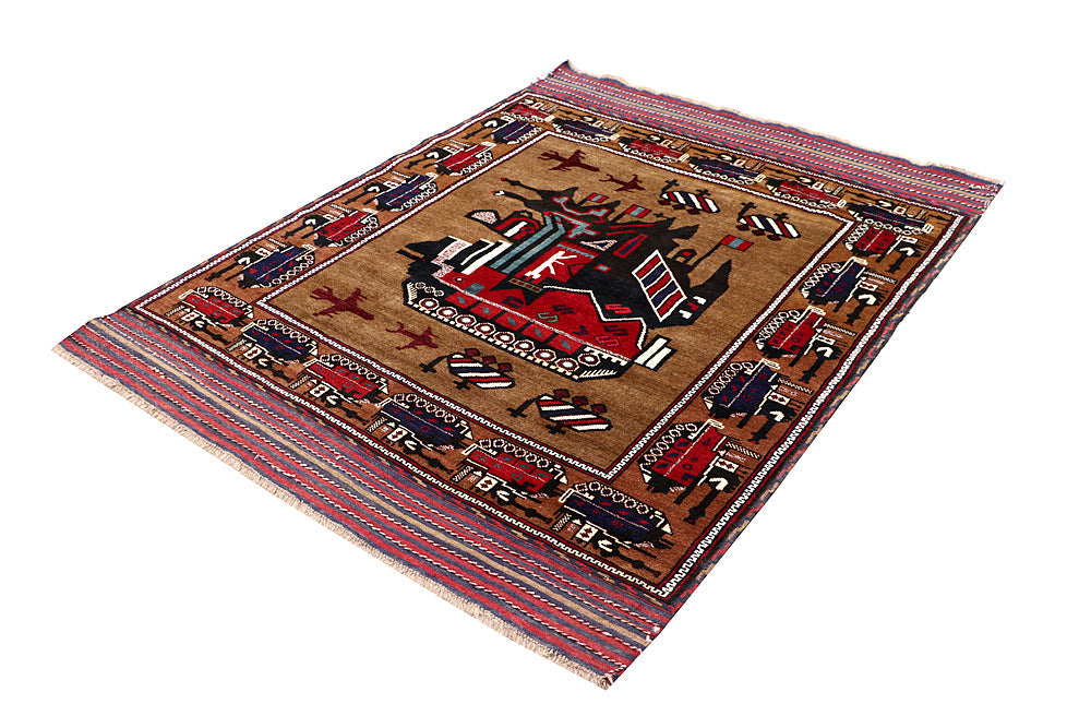 Brown Hand Knotted Wool War Rug 4'6" x 6'6"