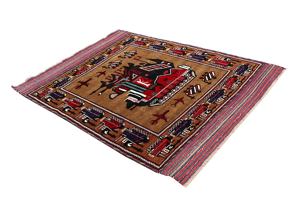 Brown Hand Knotted Wool War Rug 4'6" x 6'6"