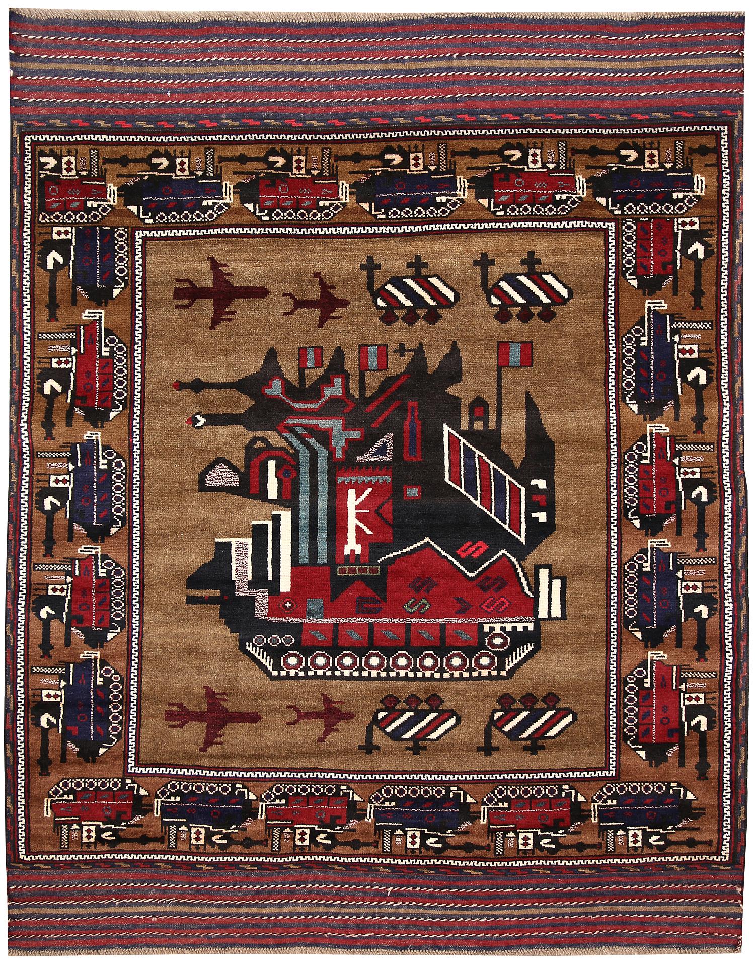 Brown Hand Knotted Wool War Rug 4'6" x 6'6"