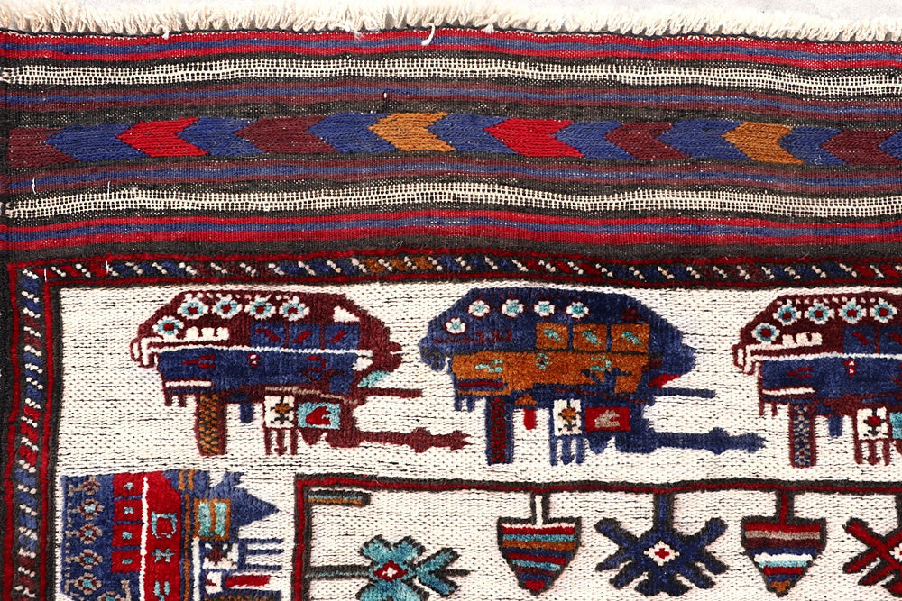 4' x 6' Ivory Handmade War Rug Rectangular