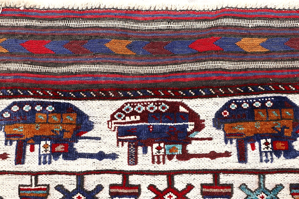 4' x 6' Ivory Handmade War Rug Rectangular