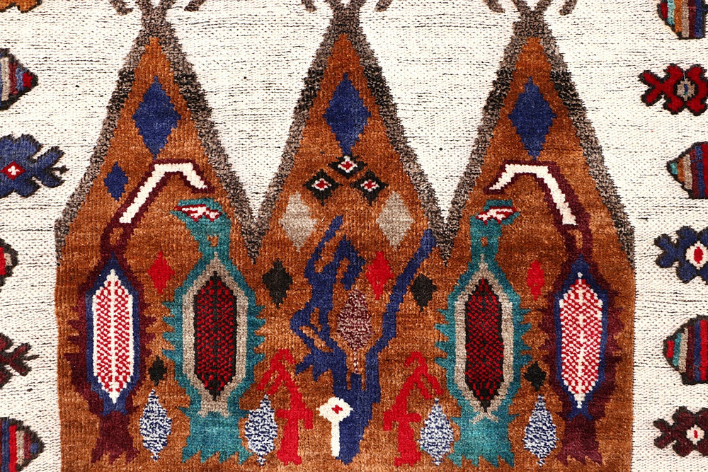 4' x 6' Ivory Handmade War Rug Rectangular