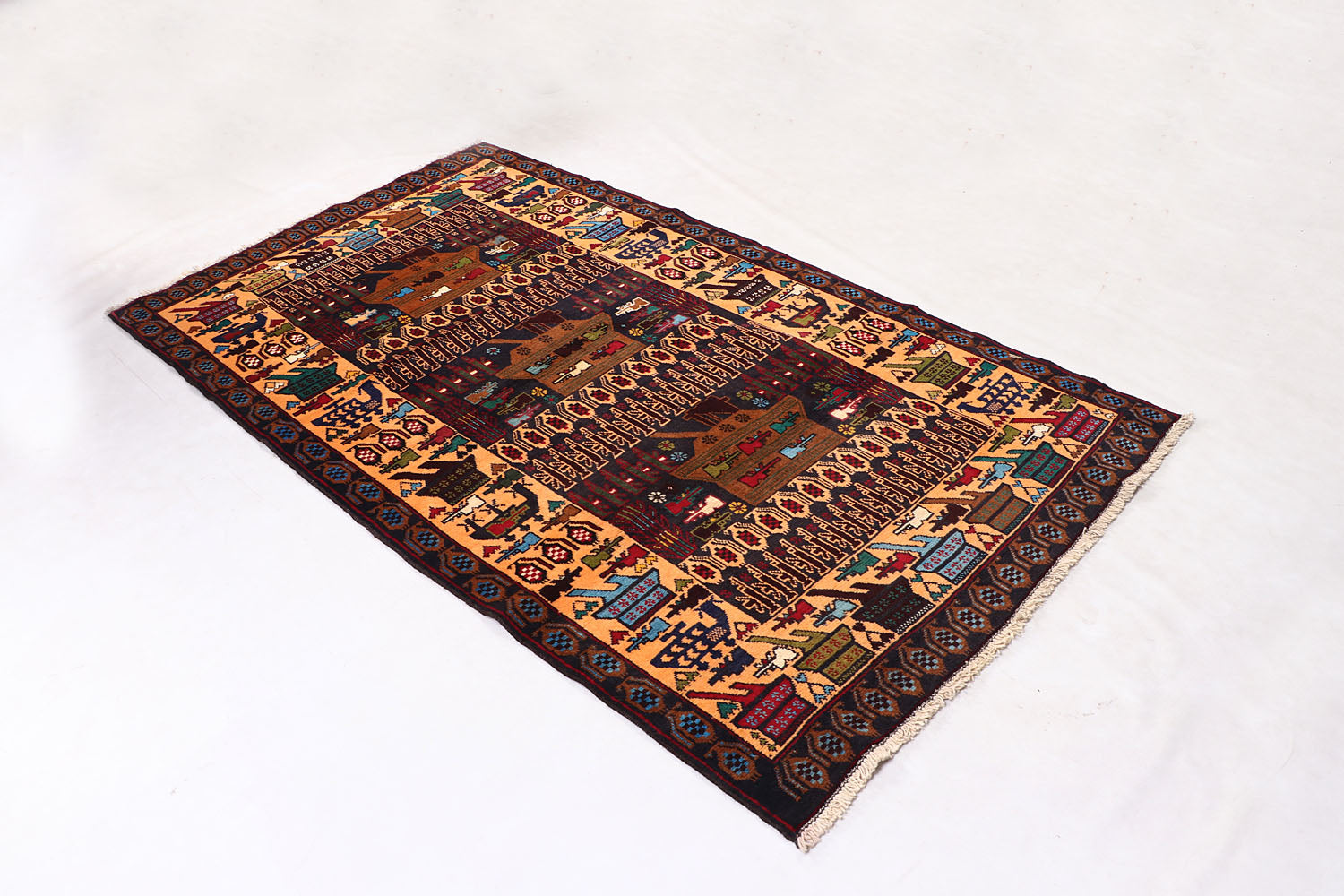 Blue Hand Knotted Wool War Rug