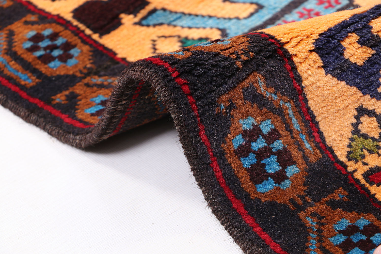 Blue Hand Knotted Wool War Rug