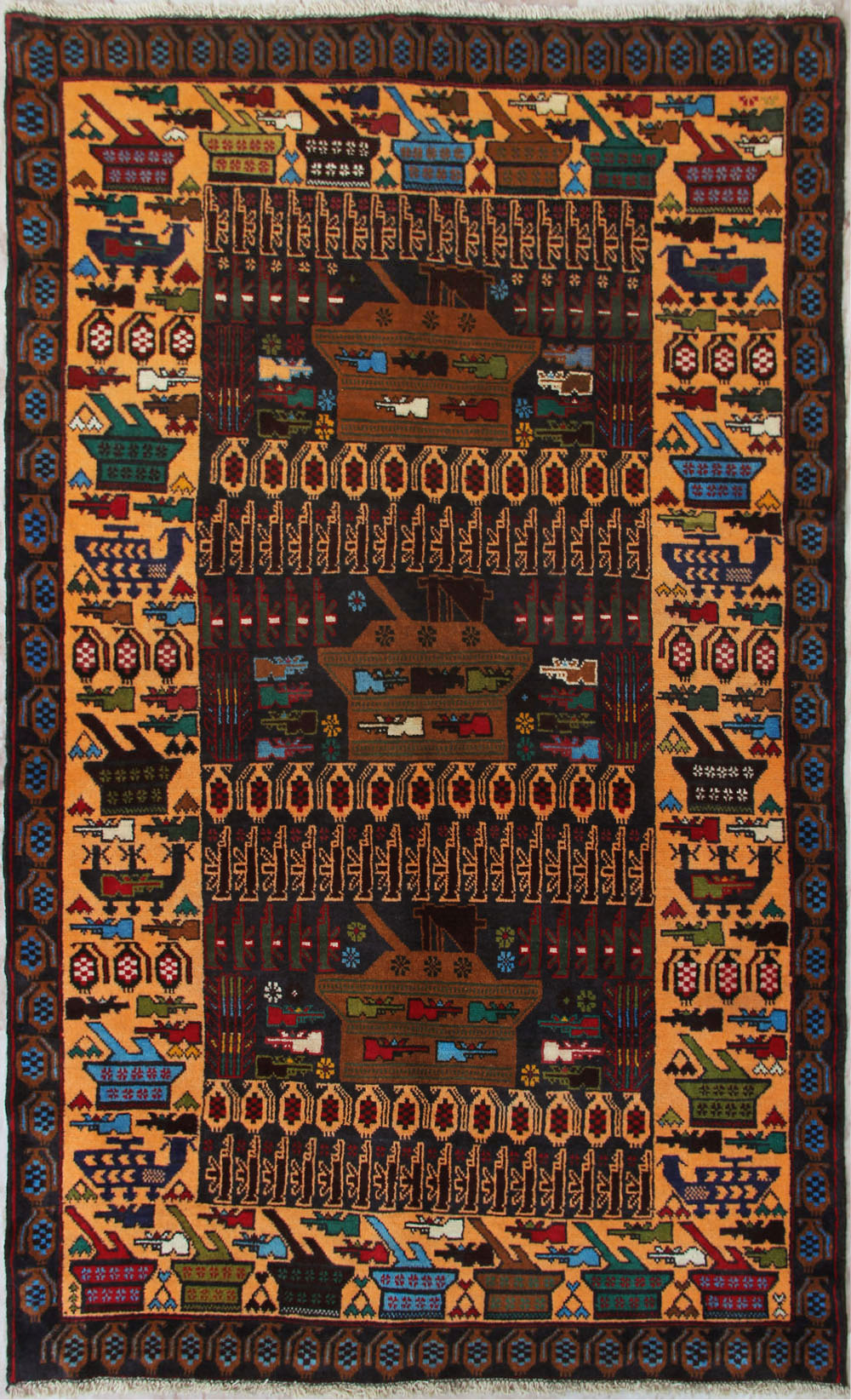 Blue Hand Knotted Wool War Rug