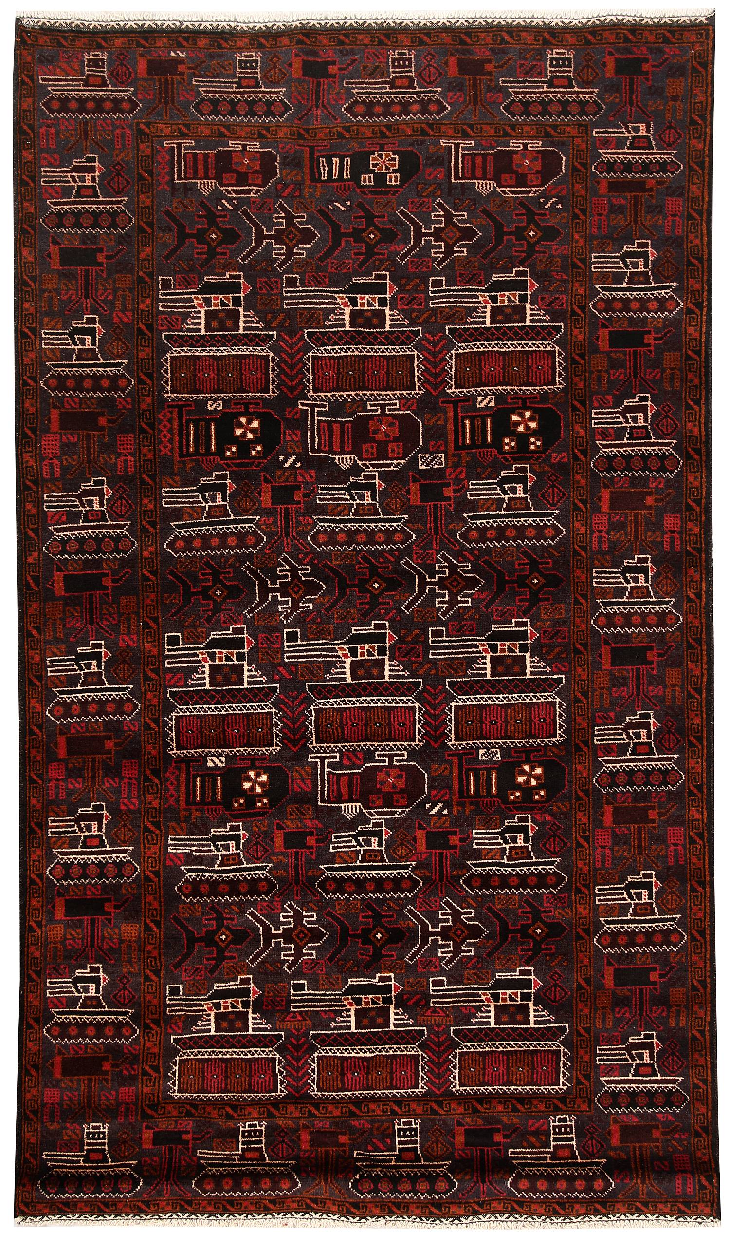 Brown Hand Knotted Wool War Rug 4' x 6'