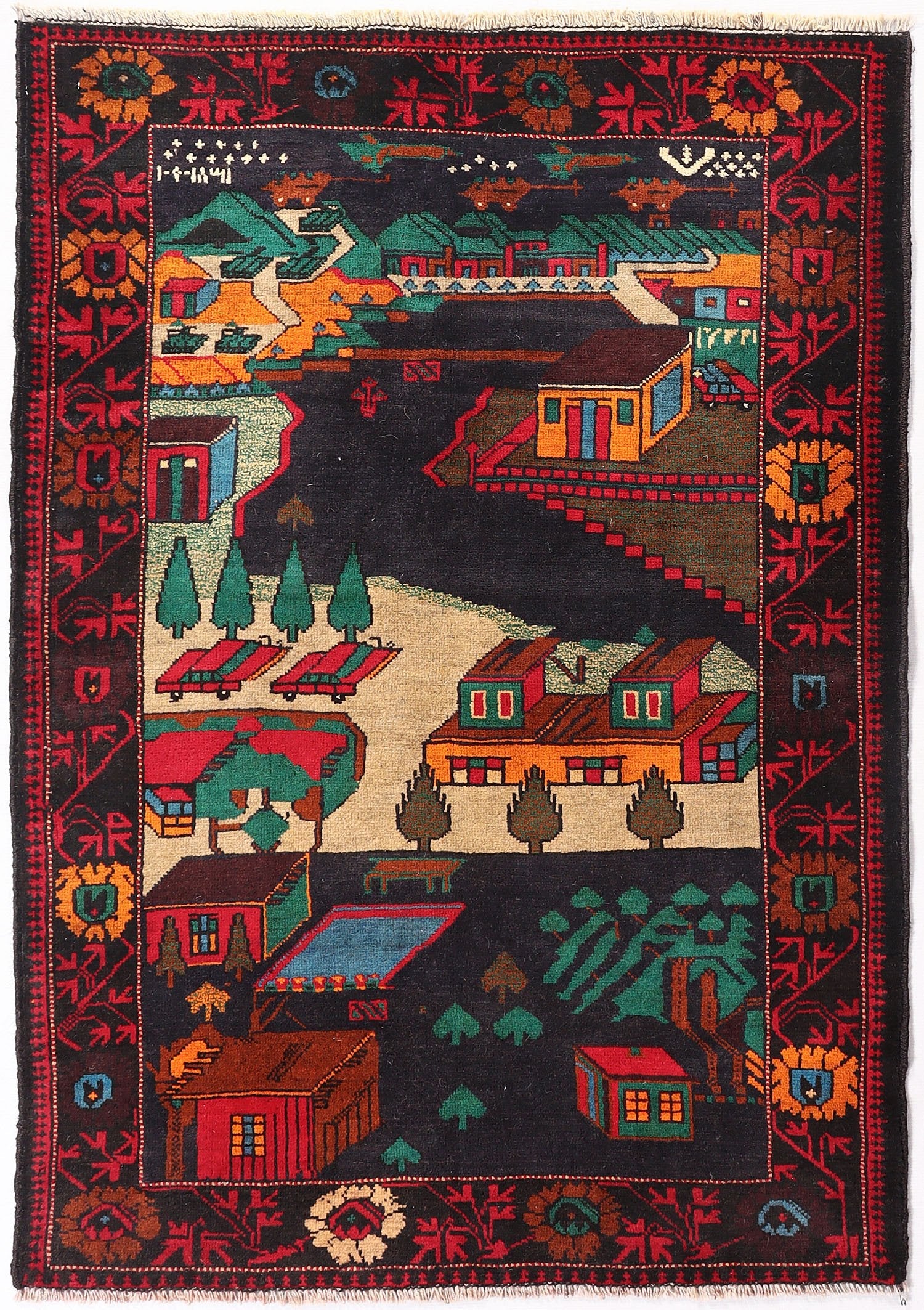 Blue Hand Knotted Wool War Rug 3' x 5'