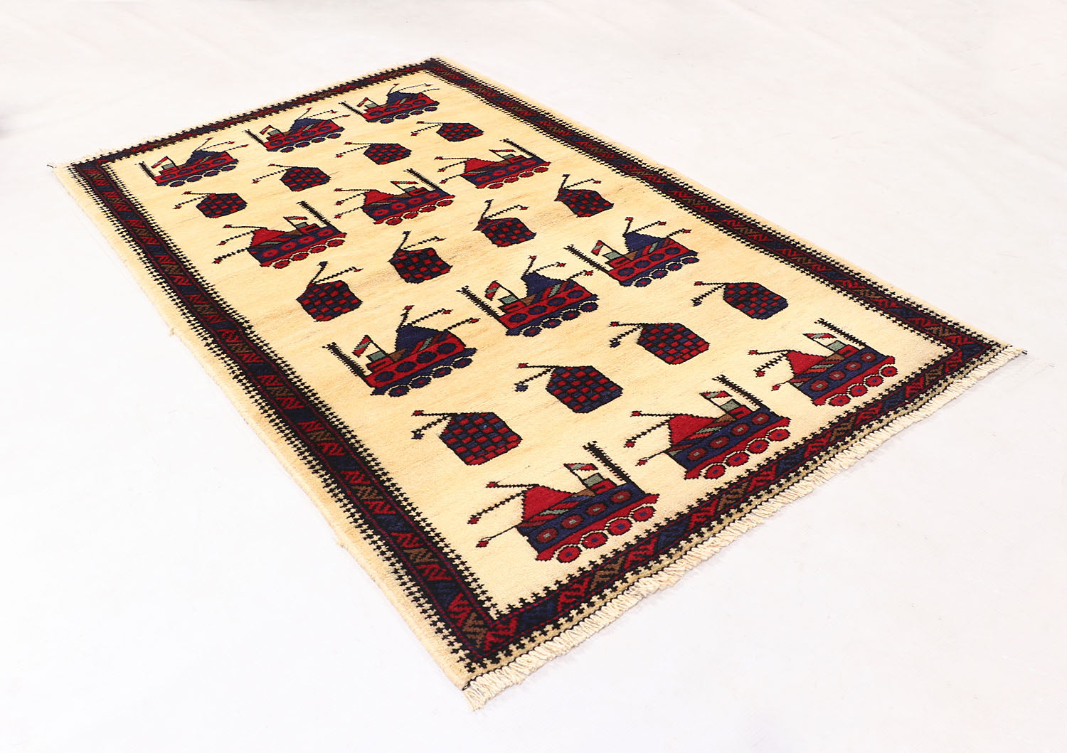 Ivory Hand Knotted Wool War Rug 3' x 5'