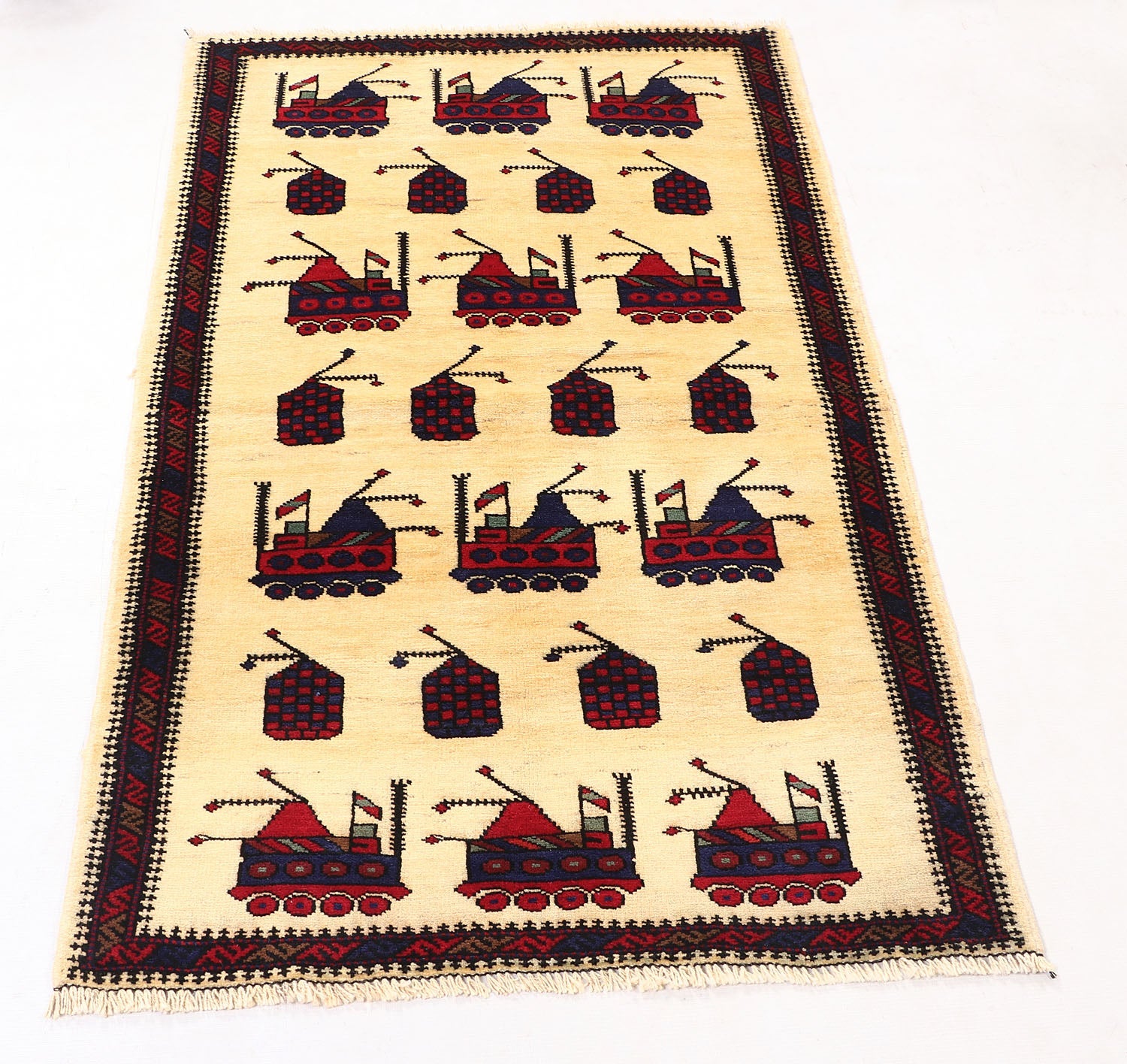 Ivory Hand Knotted Wool War Rug 3' x 5'