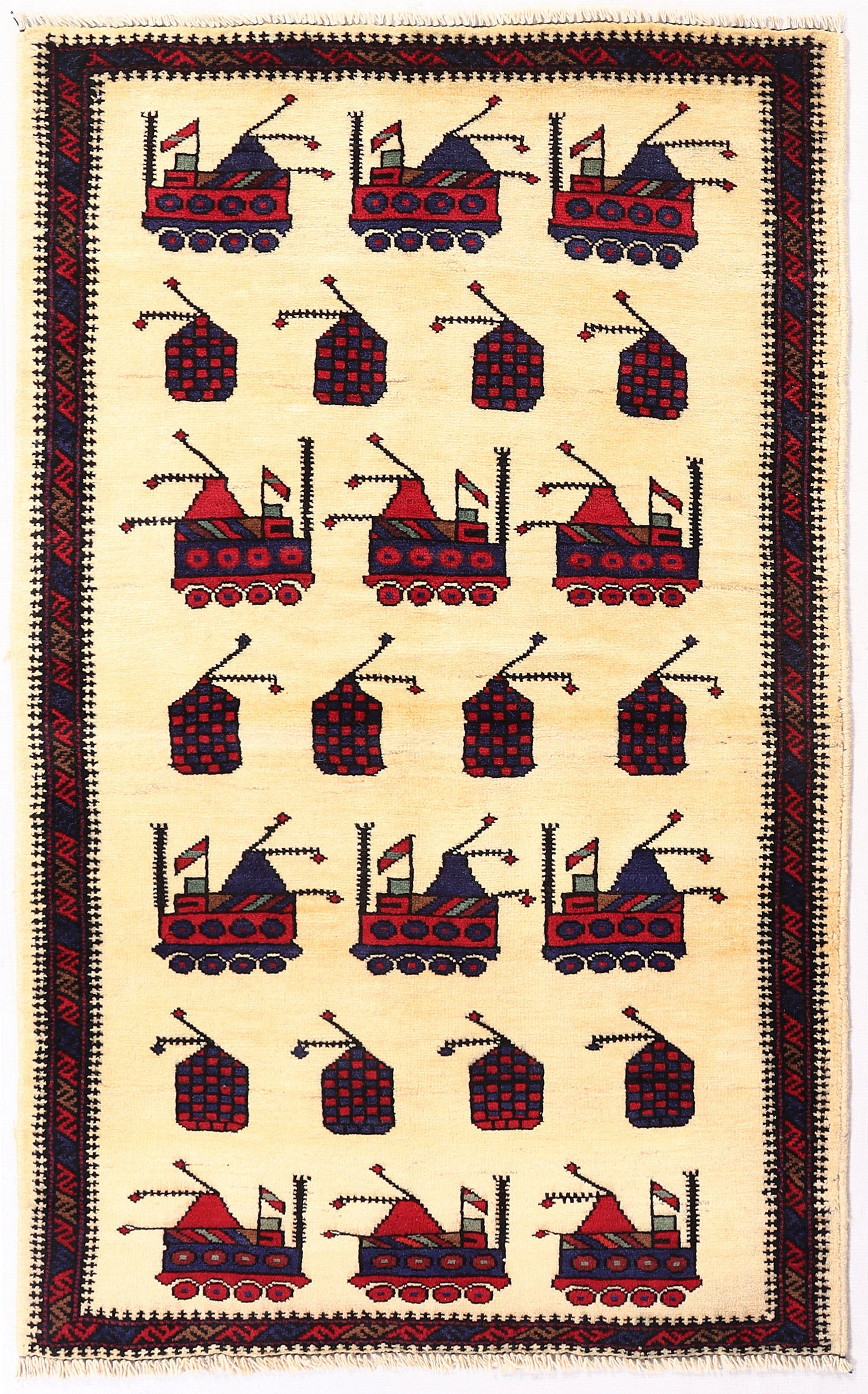 Ivory Hand Knotted Wool War Rug 3' x 5'