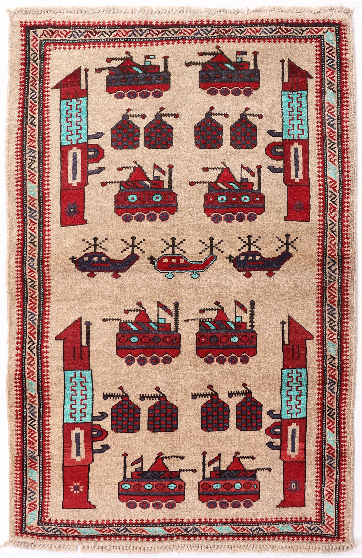 Brown Hand Knotted Wool War Rug 3' x 5'