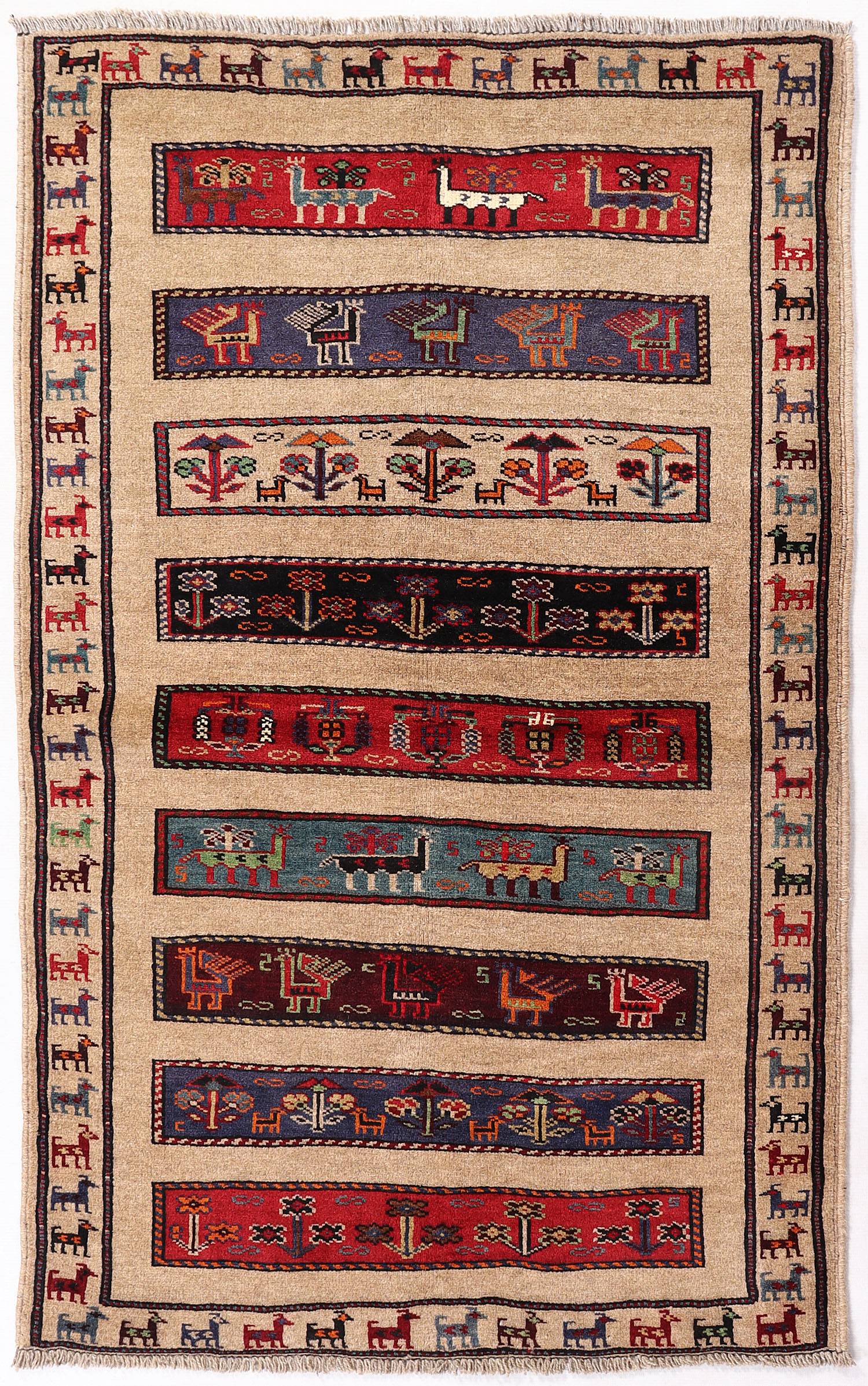 Brown Hand Knotted Wool War Rug 3' x 5'