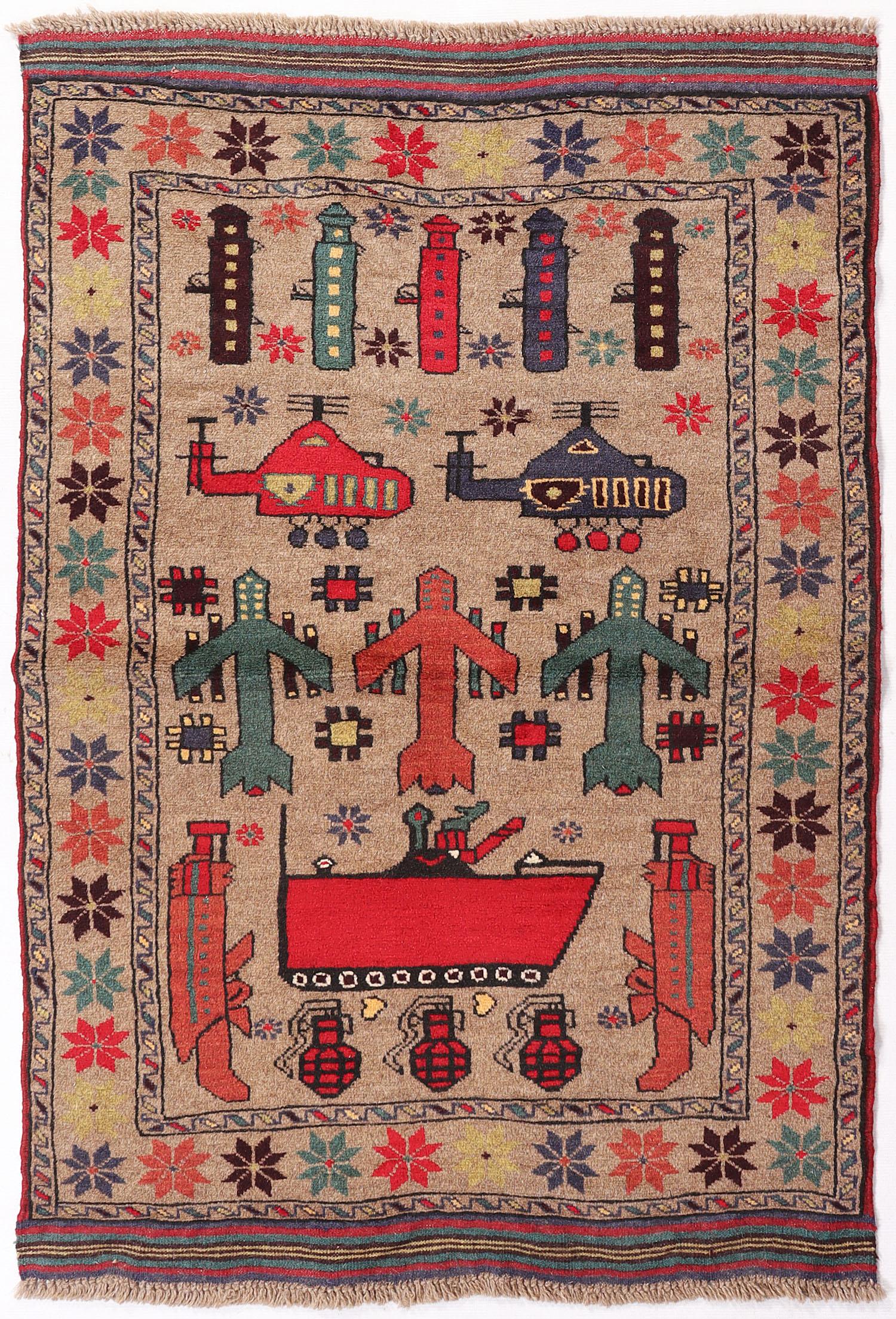 Brown Hand Knotted Wool War Rug 3' x 5'