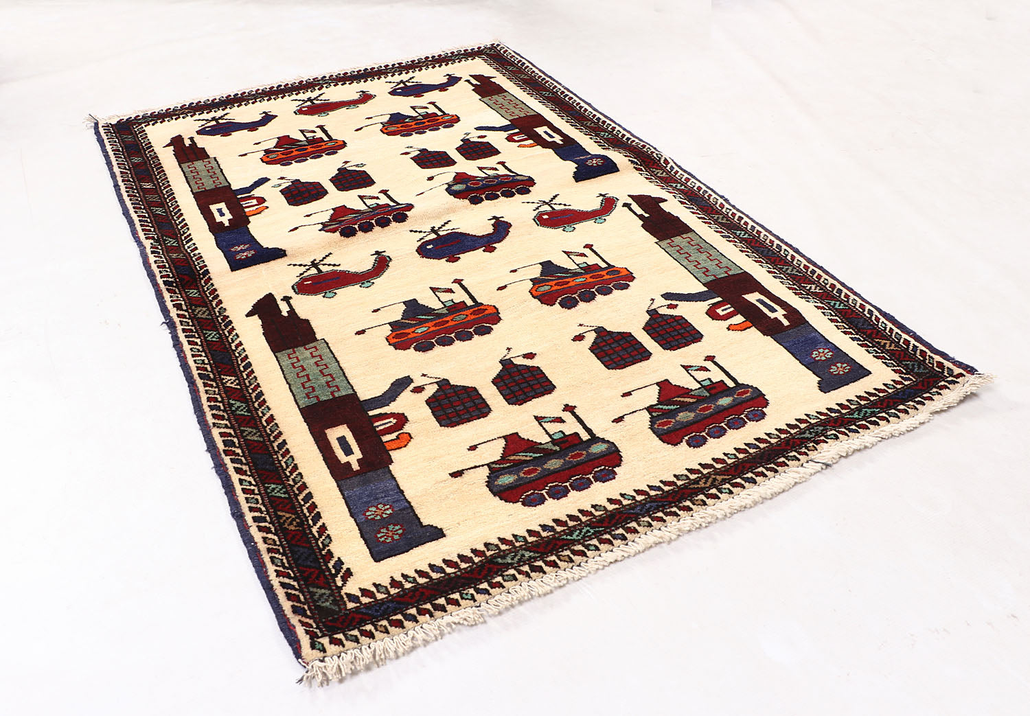 Ivory Hand Knotted Wool War Rug 3' x 5'