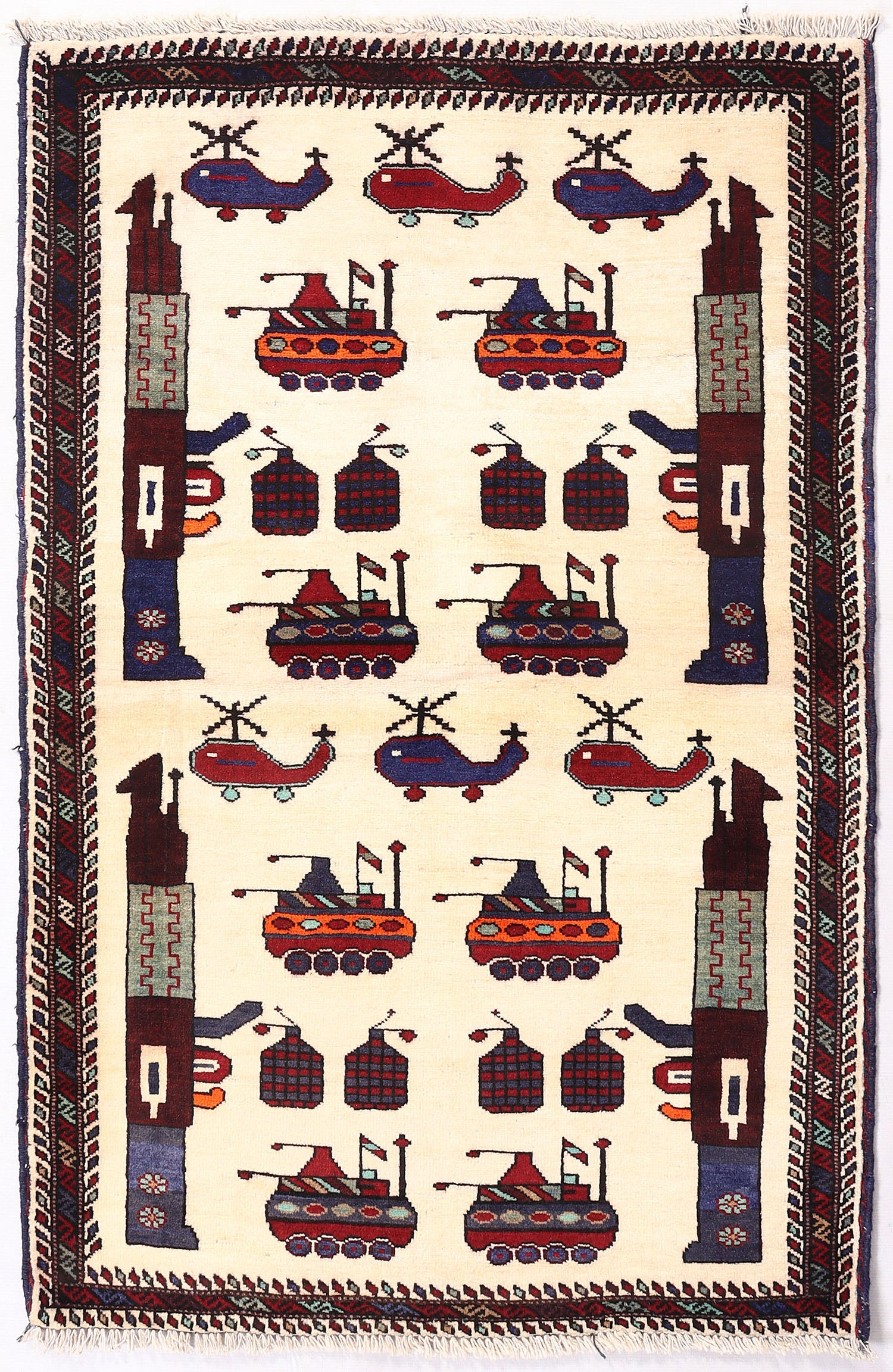 Ivory Hand Knotted Wool War Rug 3' x 5'