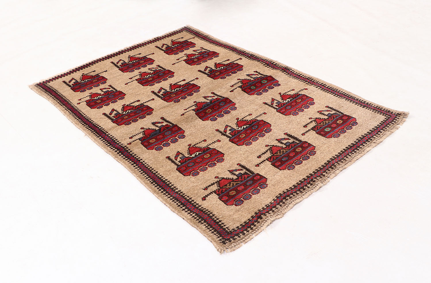 Brown Hand Knotted Wool War Rug 3' x 4'