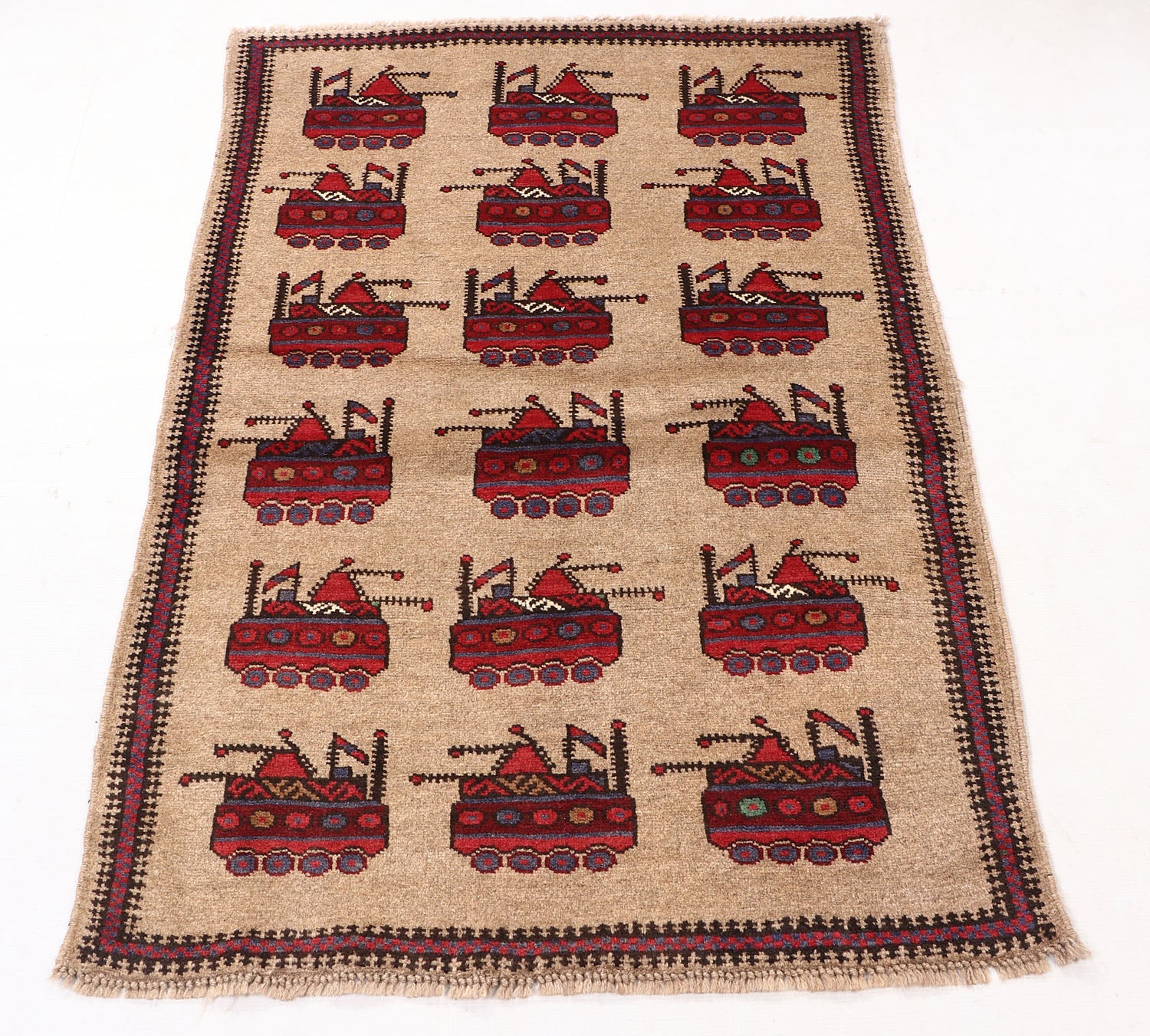 Brown Hand Knotted Wool War Rug 3' x 4'