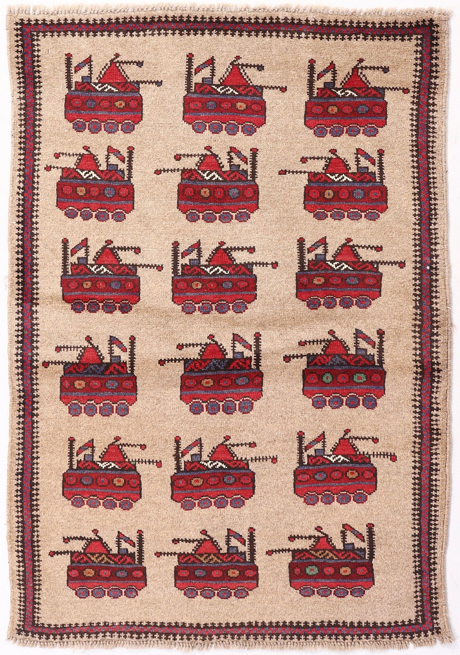 Brown Hand Knotted Wool War Rug 3' x 4'