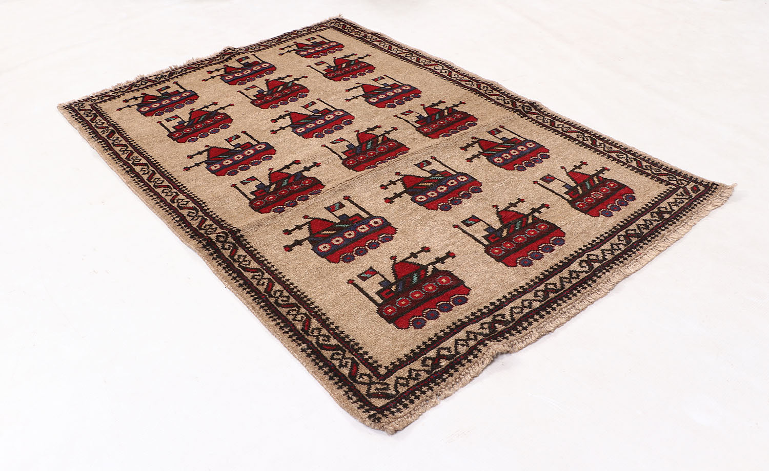 Brown Hand Knotted Wool War Rug 3' x 5'