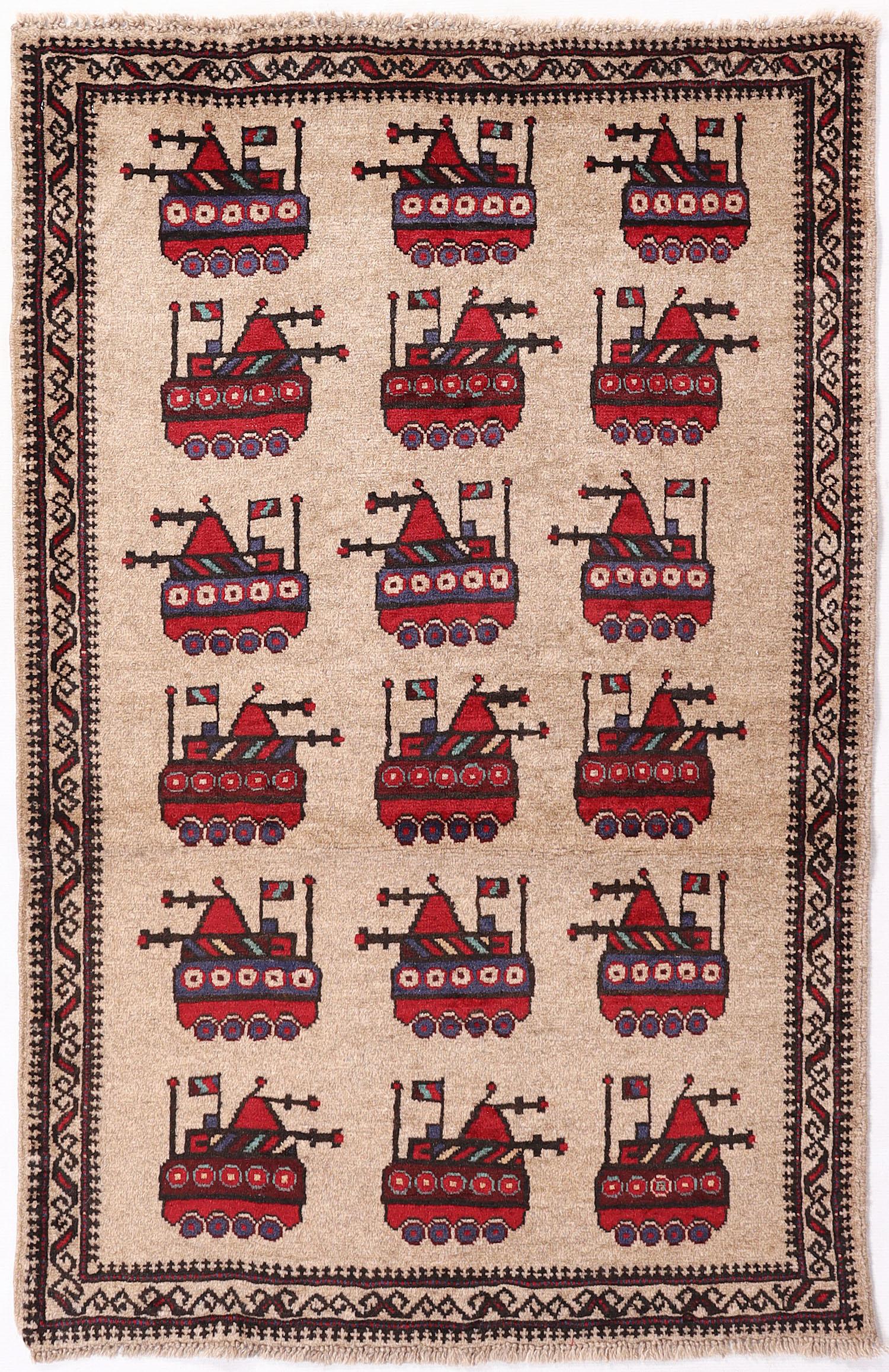Brown Hand Knotted Wool War Rug 3' x 5'