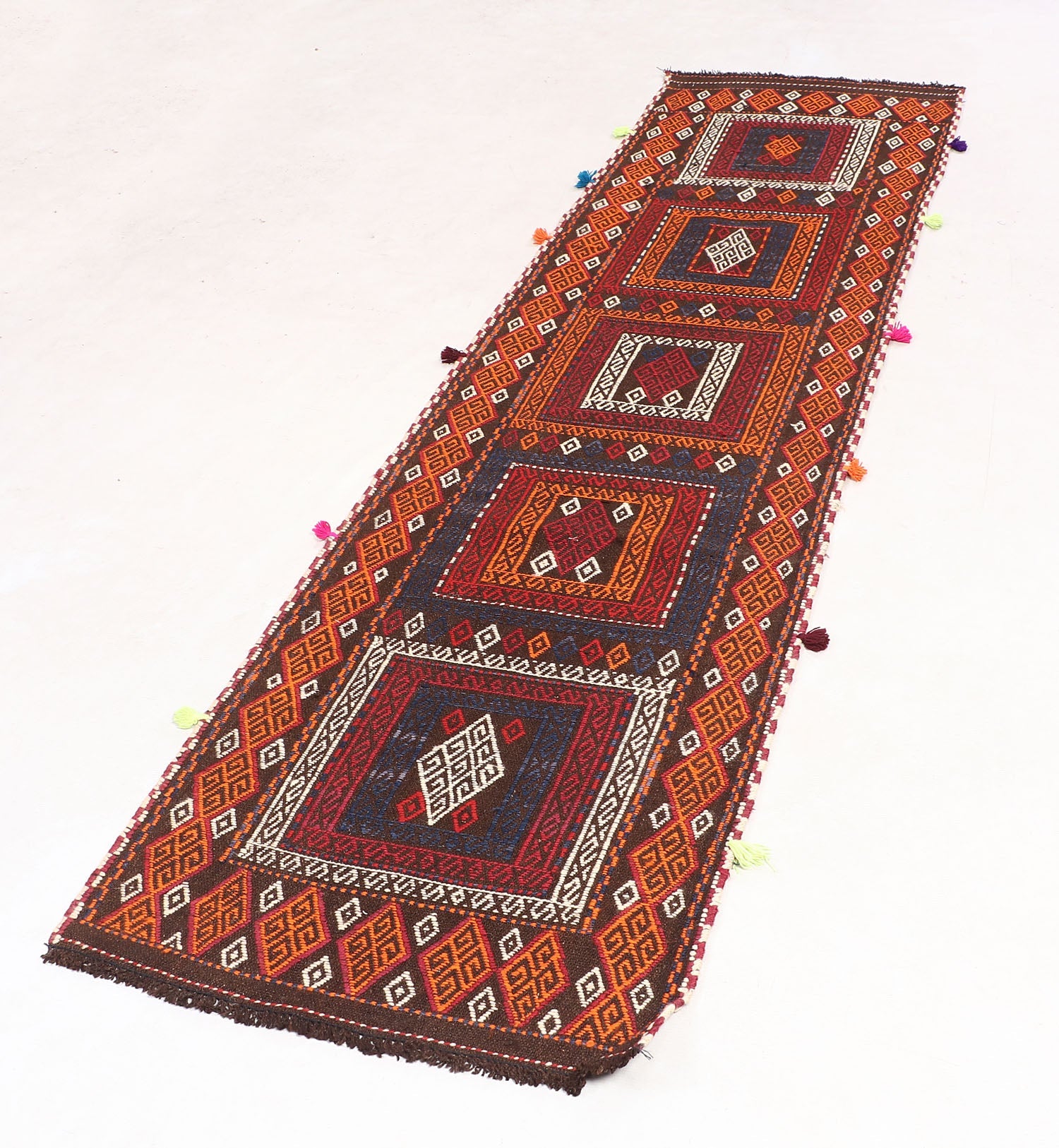 2' 6" X 9' Multy Handmade Suzani Kilim Rug Runner