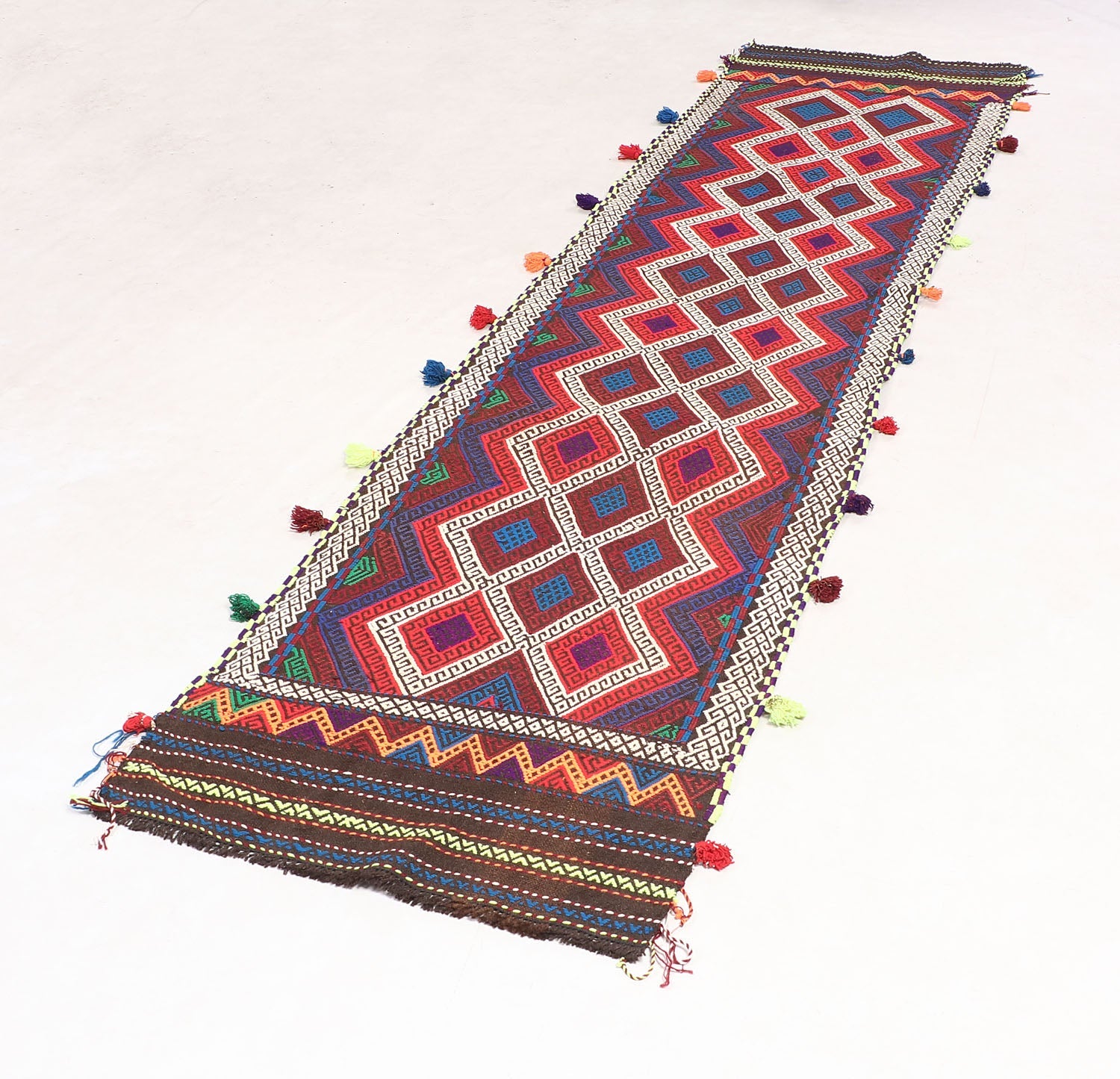2' 6" X 9' Multy Handmade Suzani Kilim Rug Runner