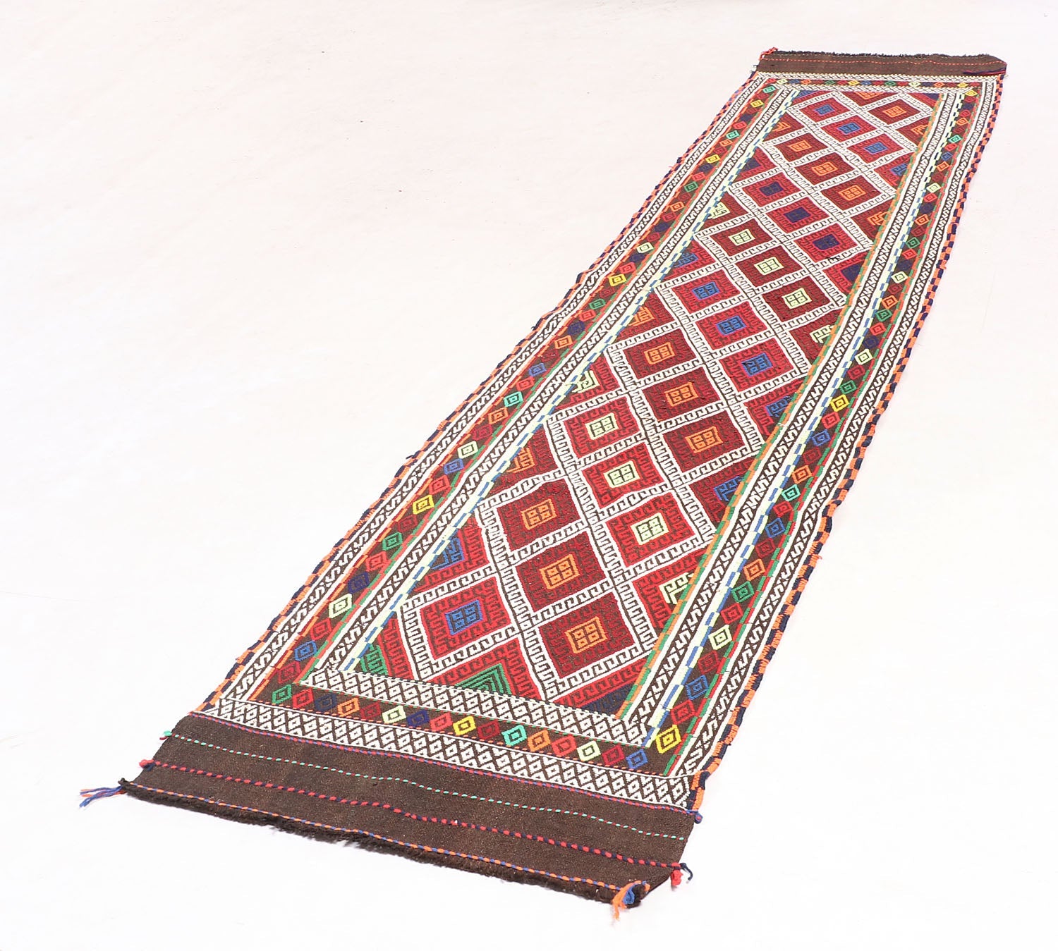 10' 6" X 2' 6" Multy Handmade Suzani Kilim Rug Runner