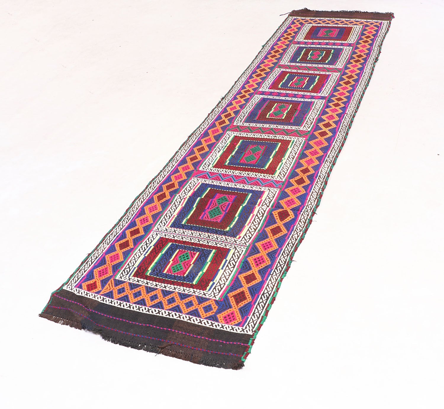 2' 6" x 12' Multy Handmade Suzani Kilim Rug Runner