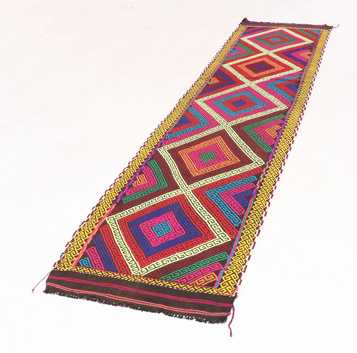 2' 6" X 9' Multy Handmade Suzani Kilim Rug Runner