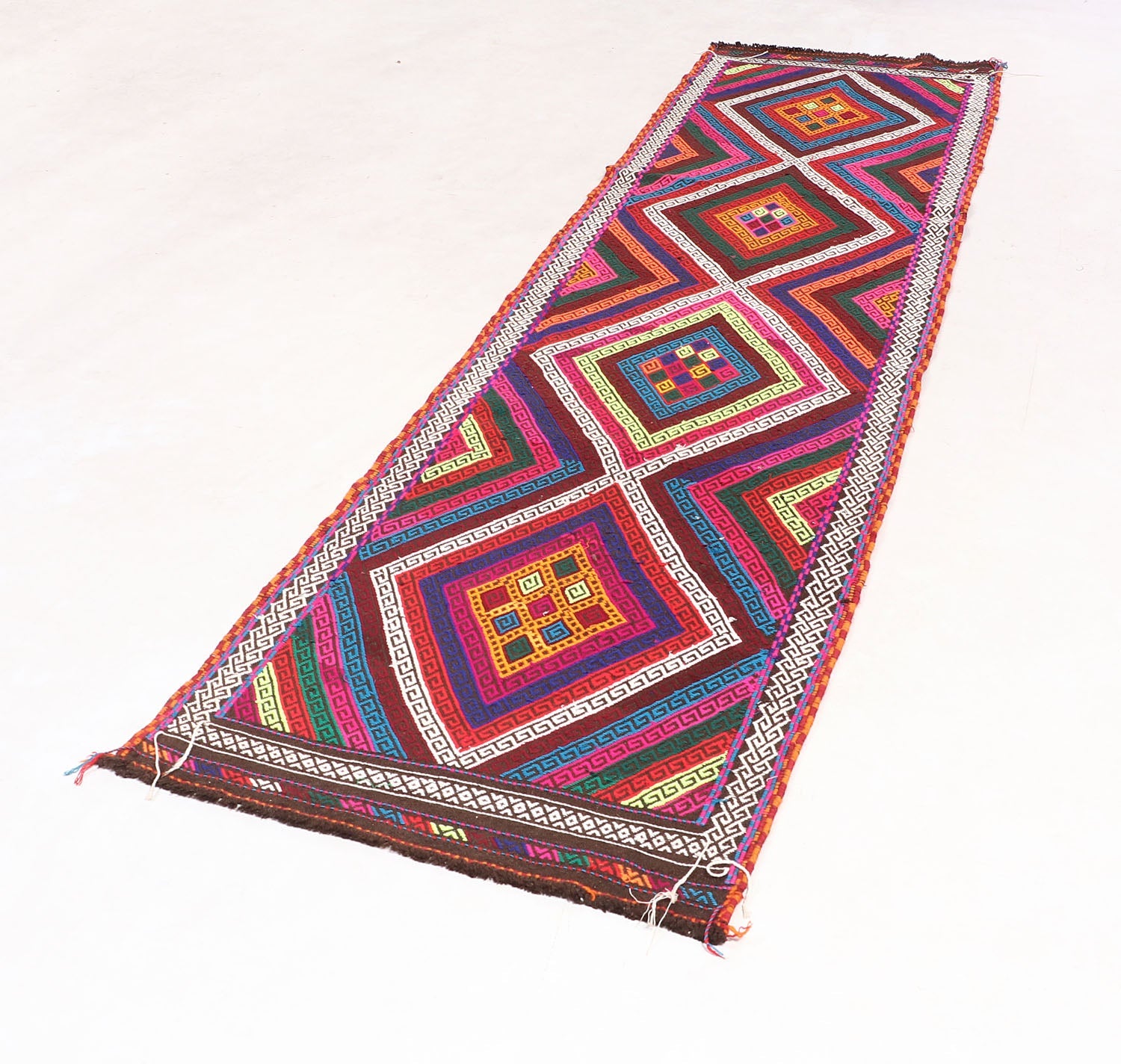 2' 6" X 9' Multy Handmade Suzani Kilim Rug Runner
