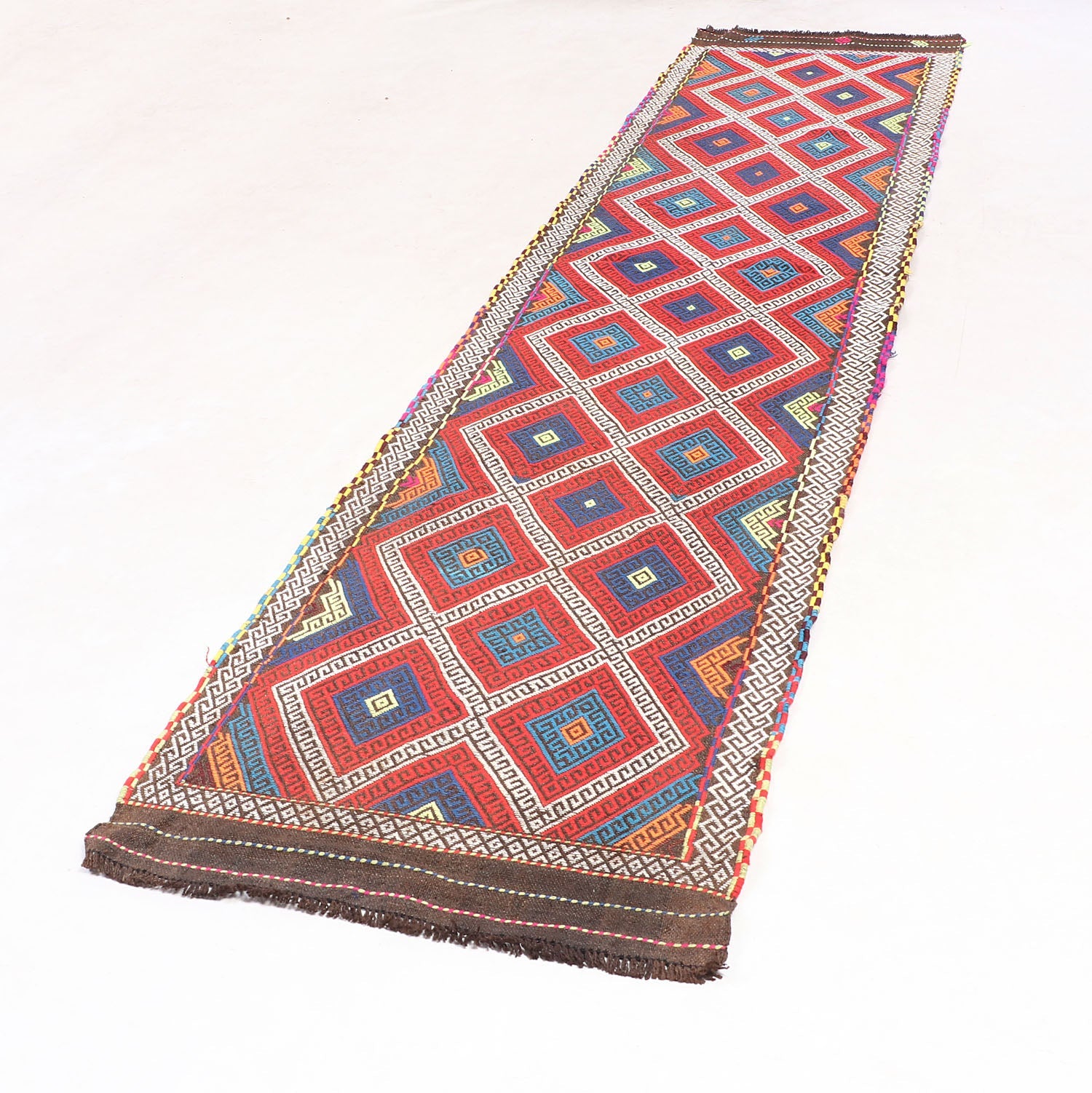 10' 6" X 2' 6" Multy Handmade Suzani Kilim Rug Runner