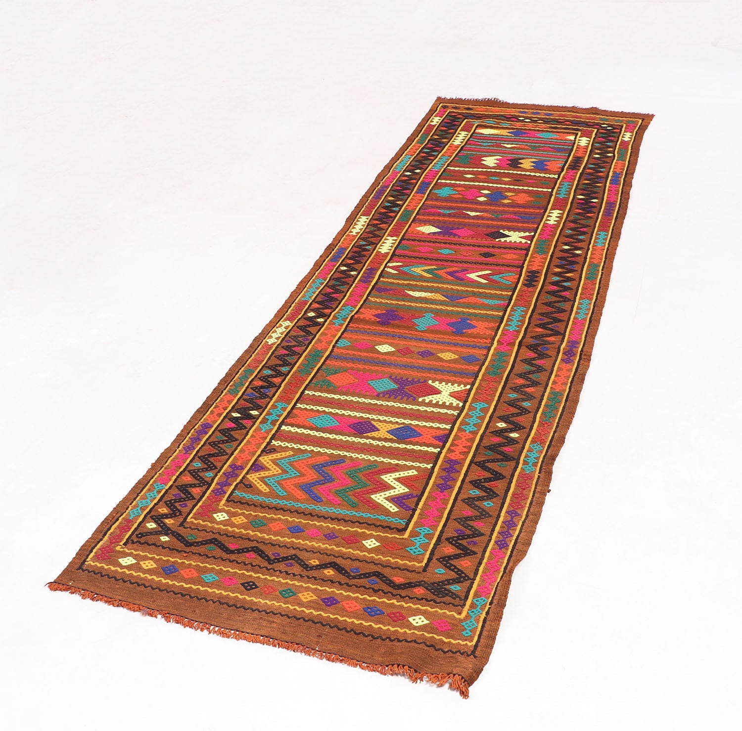 2' 6" X 9' Multy Handmade Suzani Kilim Rug Runner