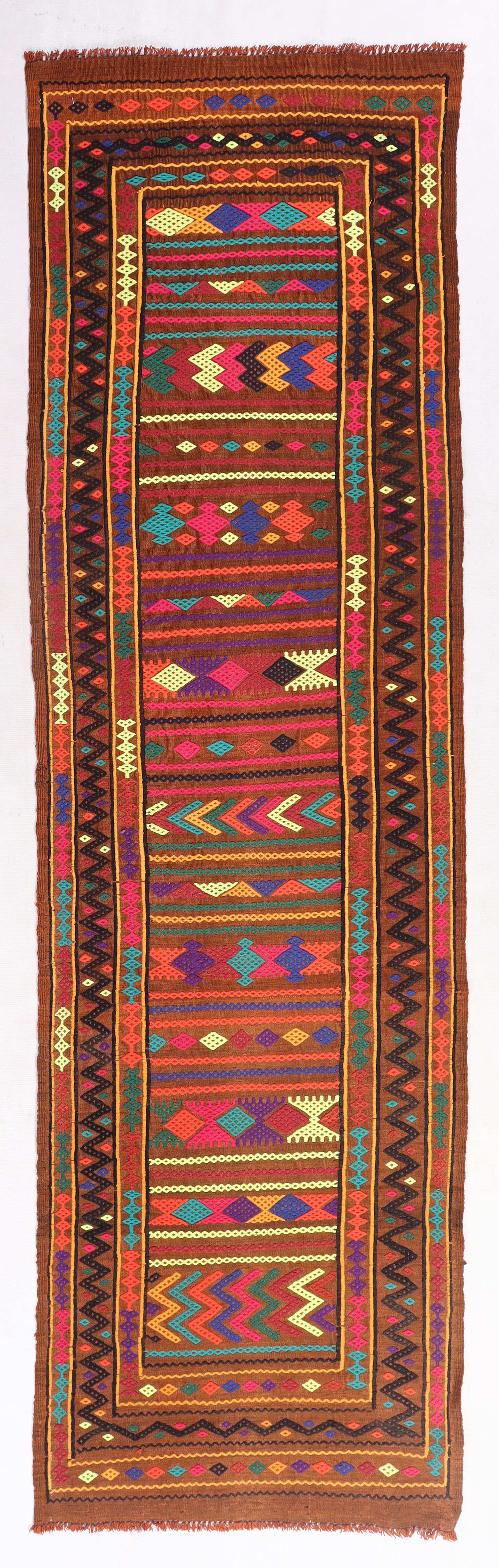 2' 6" X 9' Multy Handmade Suzani Kilim Rug Runner