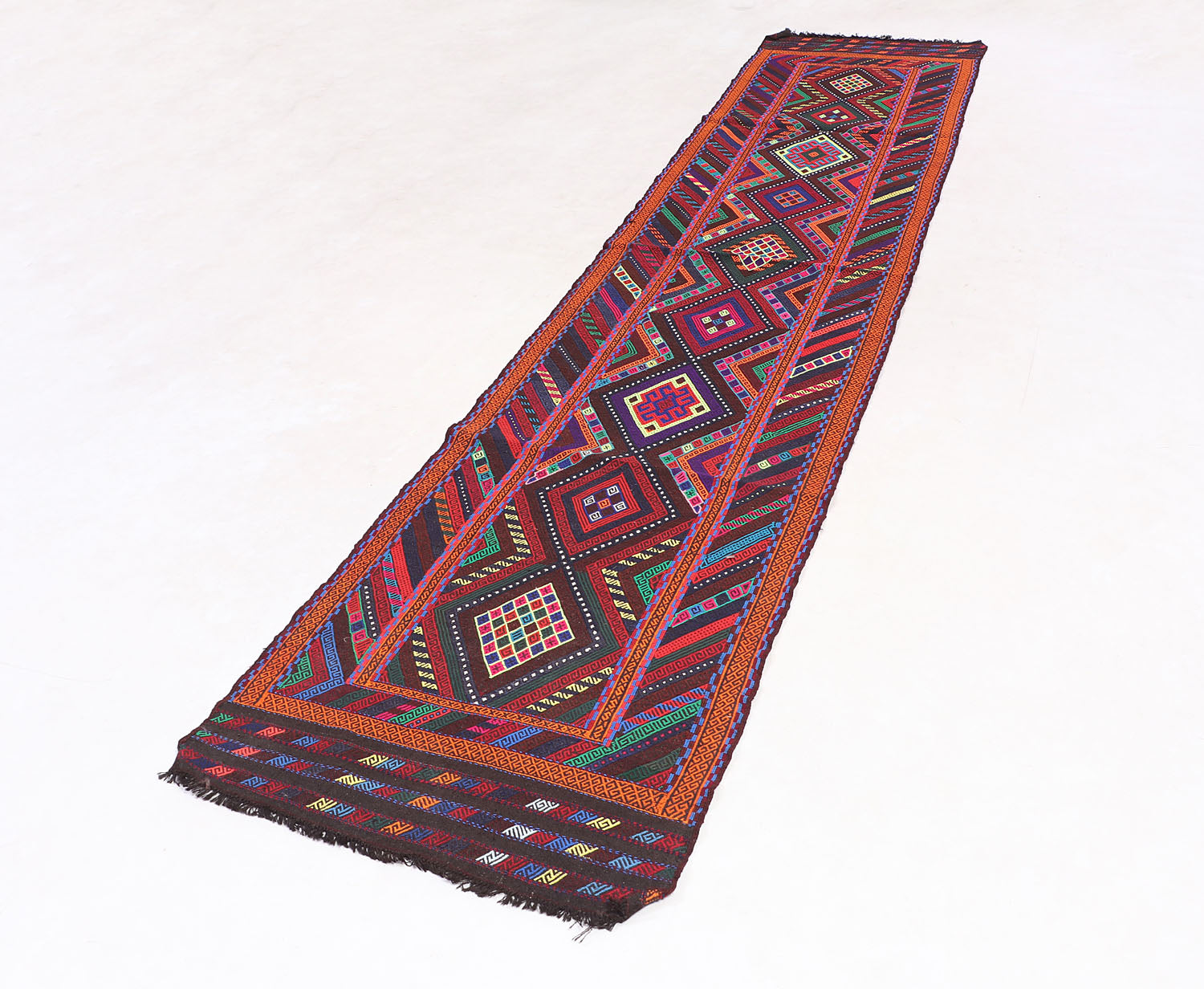 10' 6" X 2' 6" Multy Handmade Suzani Kilim Rug Runner