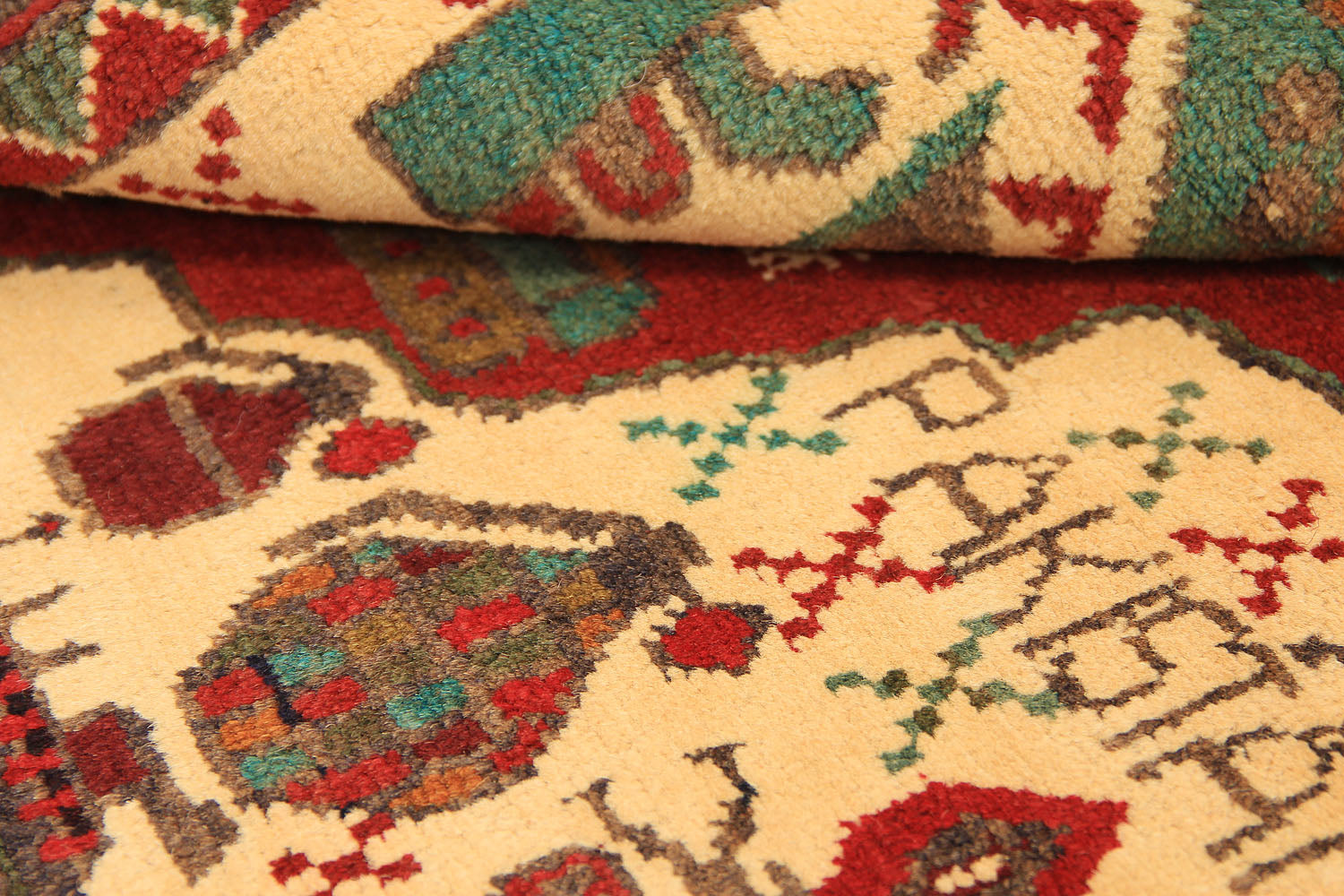 Ivory Hand Knotted Wool War Rug